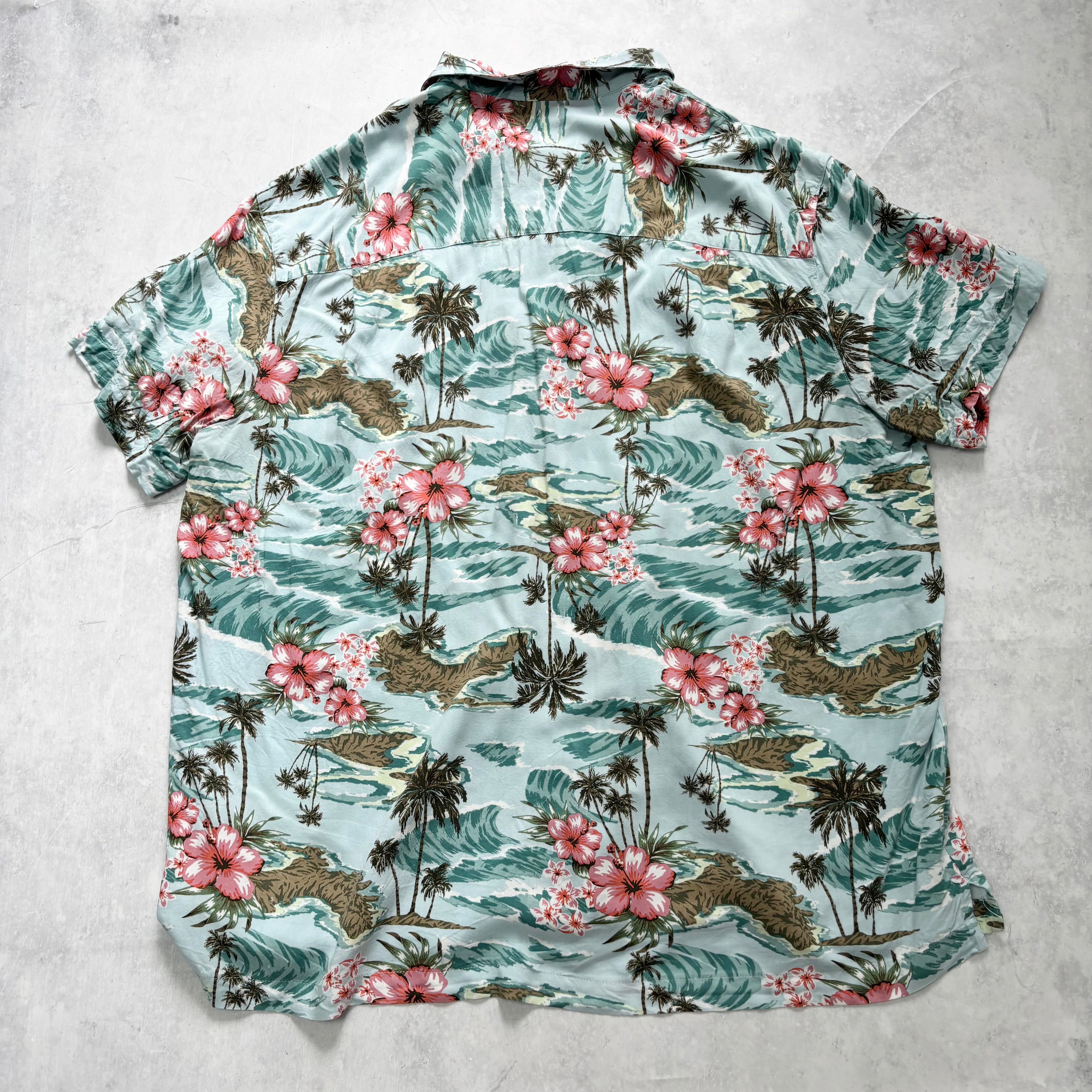 Hawaiian Shirt Mens XL Blue Floral Aloha Short Sleeve Rayon (E)