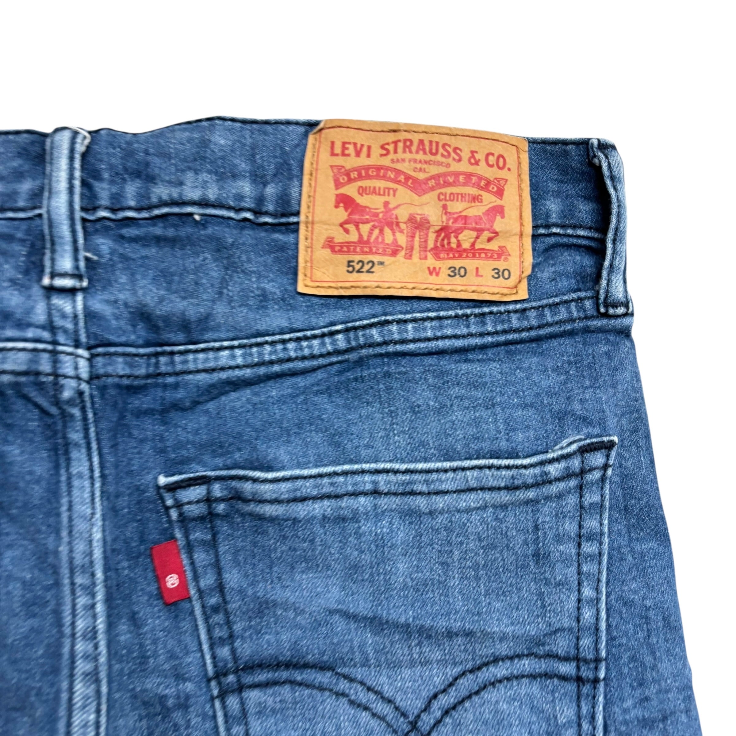 Levis 522 Jeans W30 L29 Mens Navy Blue Slim Tapered Fit Stretch Denim (E)