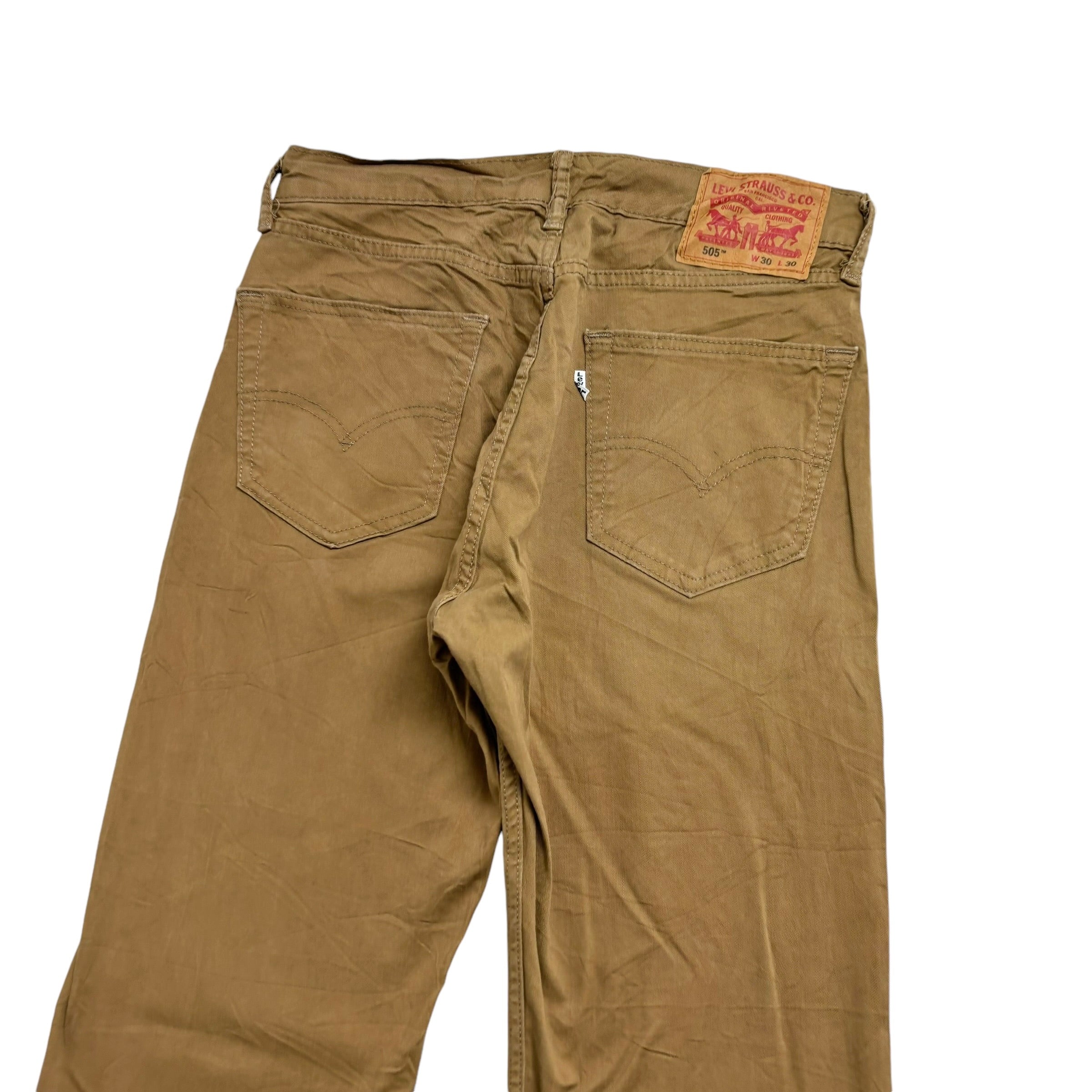 Levis 505 Trousers W30 L30 Mens Gold Tan Regular Straight Fit Pants