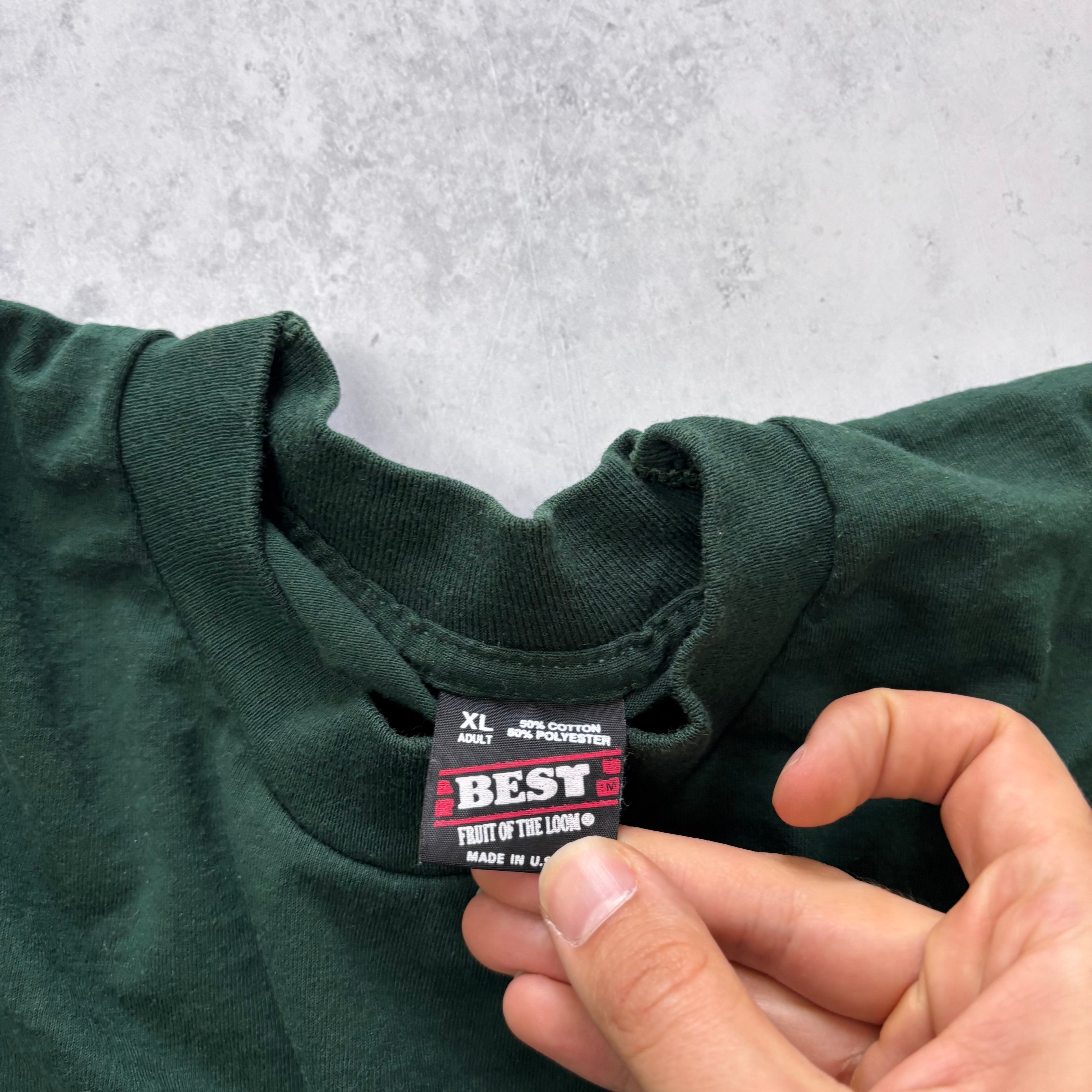 Vintage T Shirt Mens Large Green Single Stitch Graphic Print 90s USA (E)