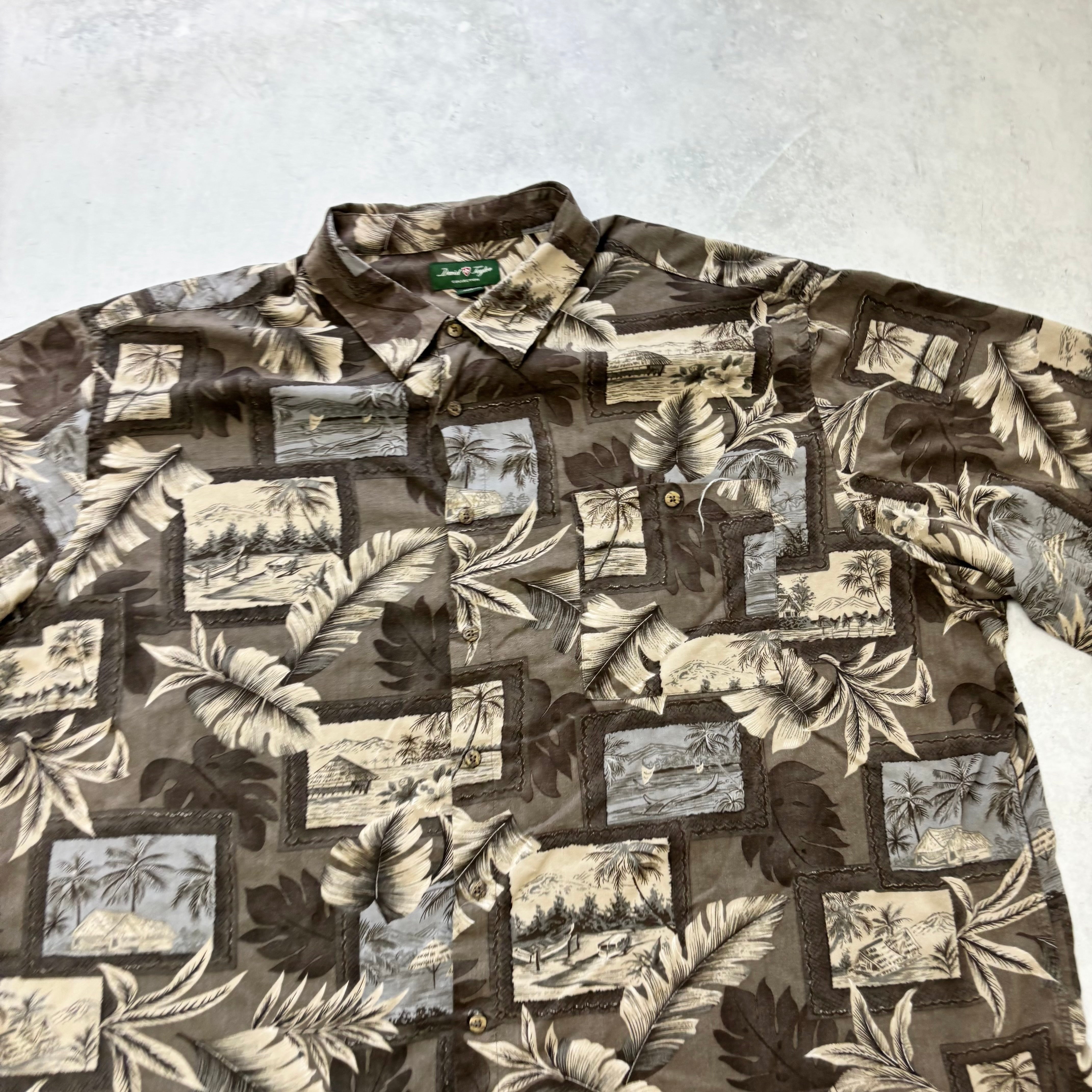 Vintage Hawaiian Shirt Mens 3XL Tall Brown Floral Aloha Short Sleeve Rayon (E)