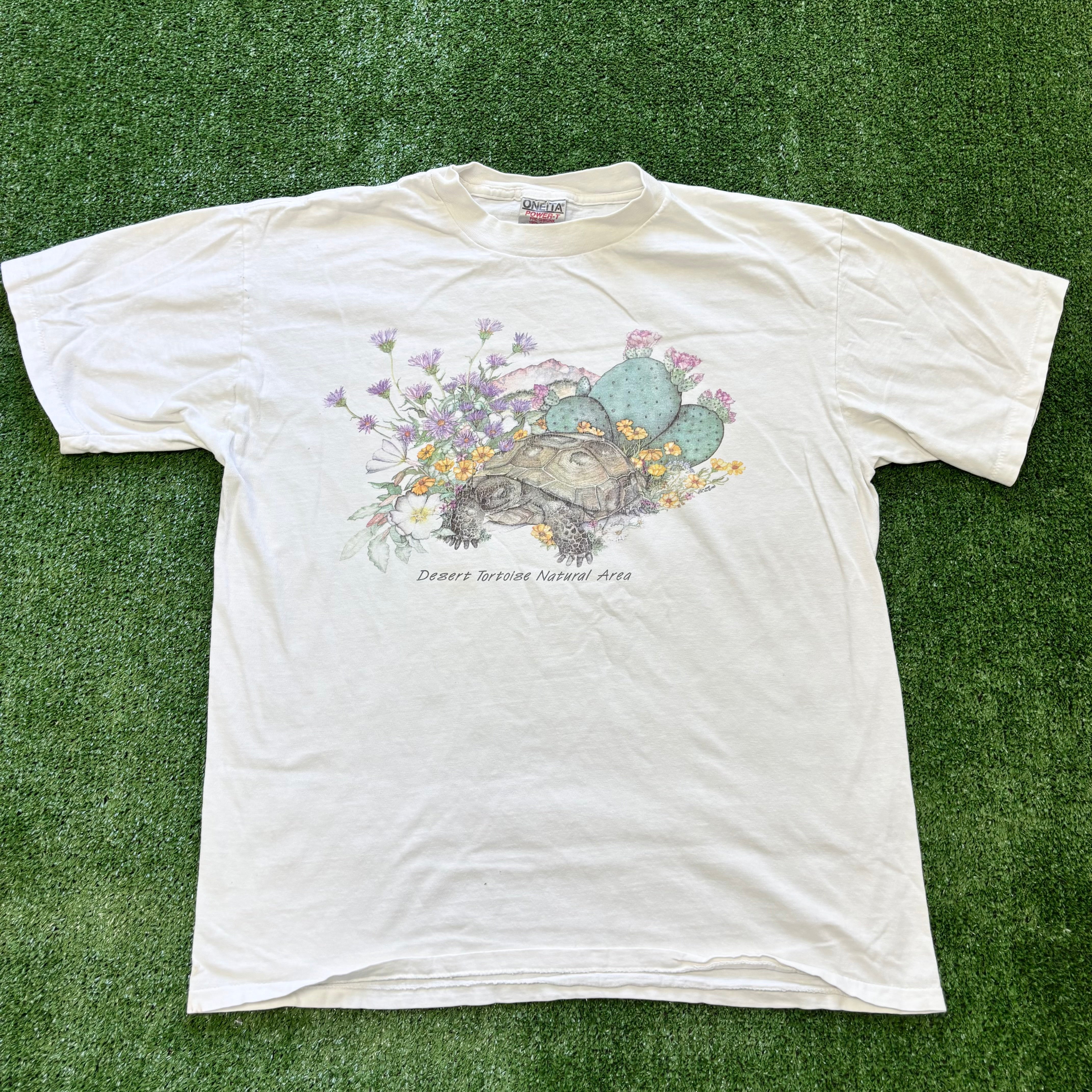 Vintage T Shirt Mens Medium White Single Stitch Graphic Print 90s Flowers