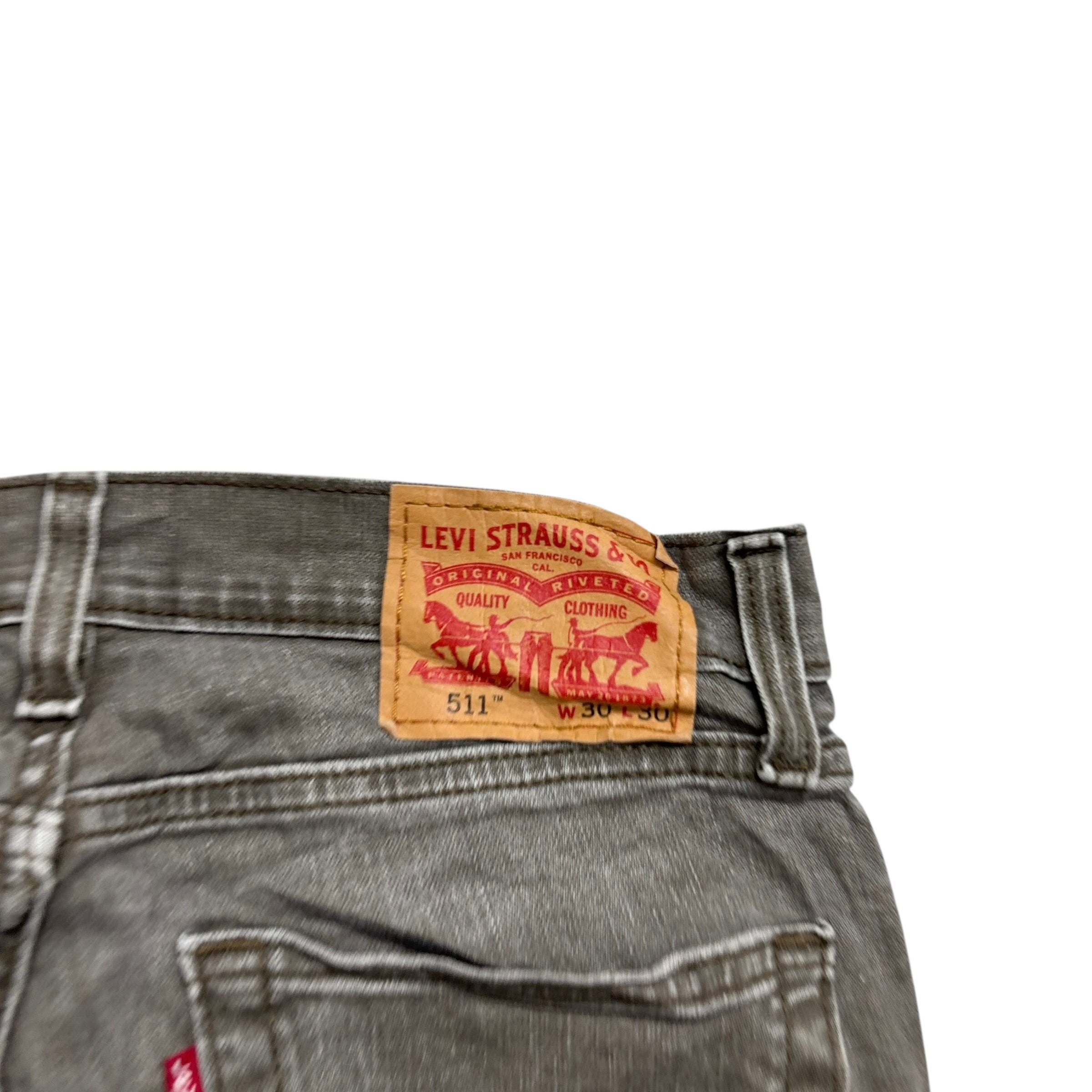 Levis 511 Jeans W30 L30 Mens Green Waxed Slim Fit Stretch Denim (E)