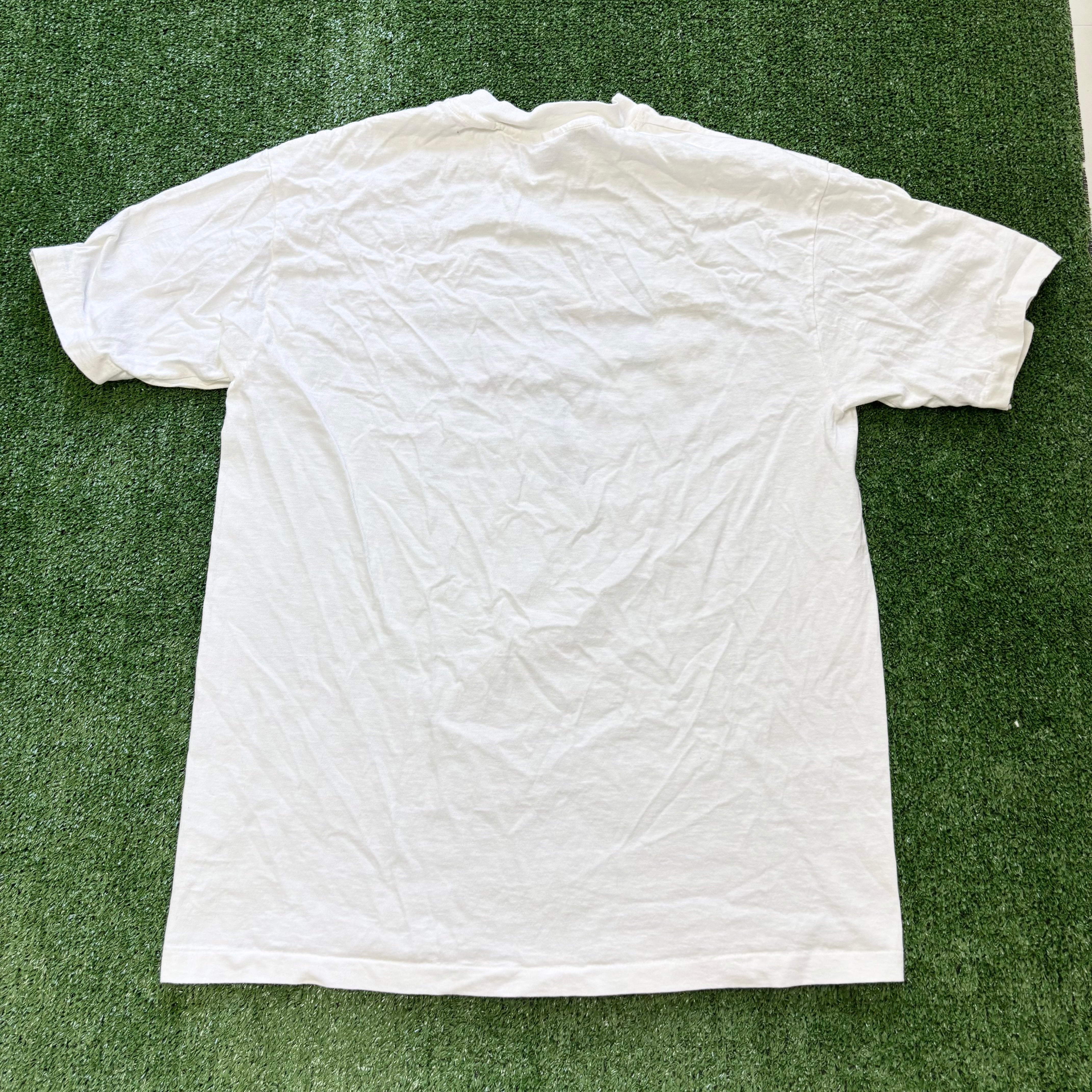 Vintage T Shirt Mens Medium White Single Stitch Graphic Print 90s Run Race (E)