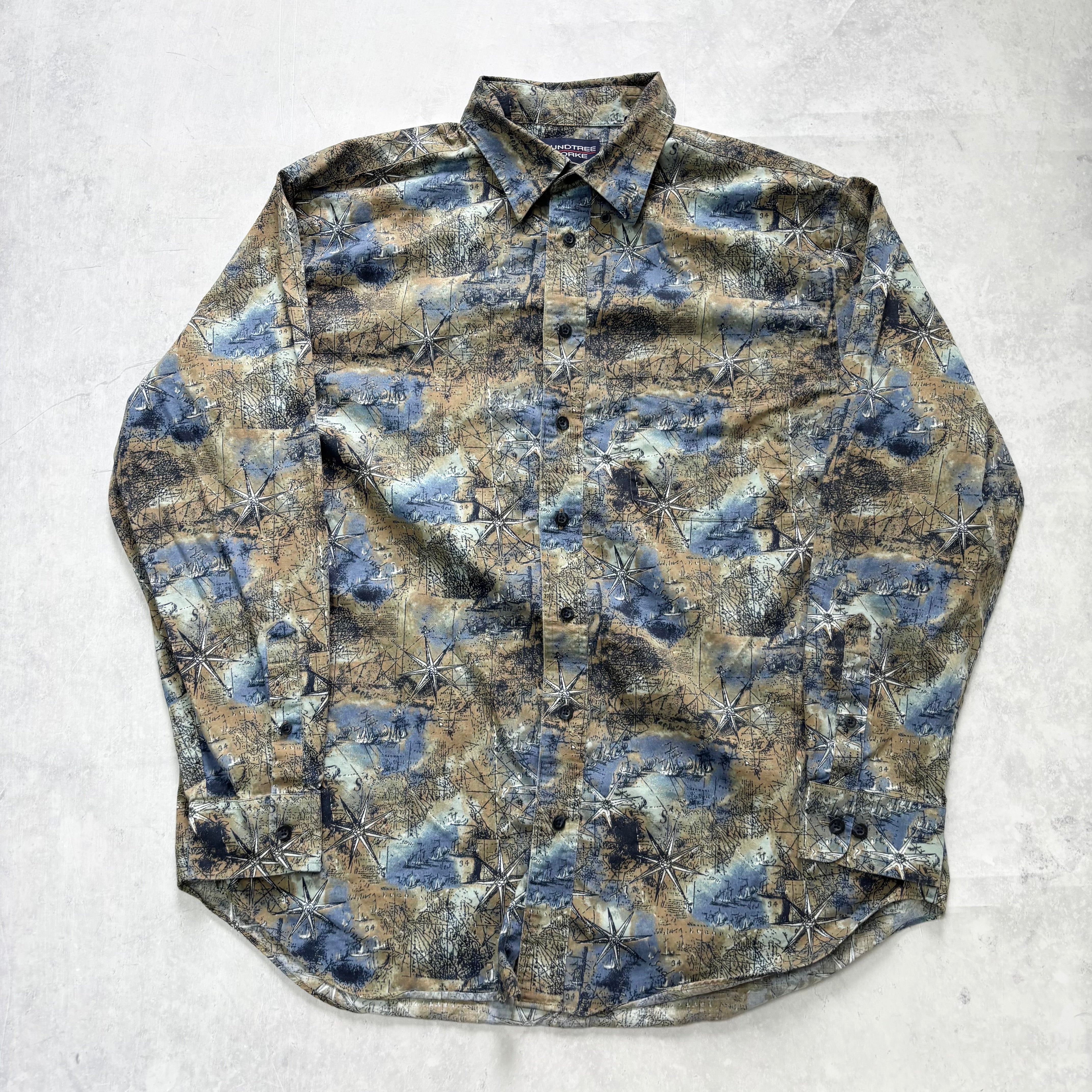 Vintage Patterned Shirt Mens Large Abstract Print Long Sleeve Cotton (E)