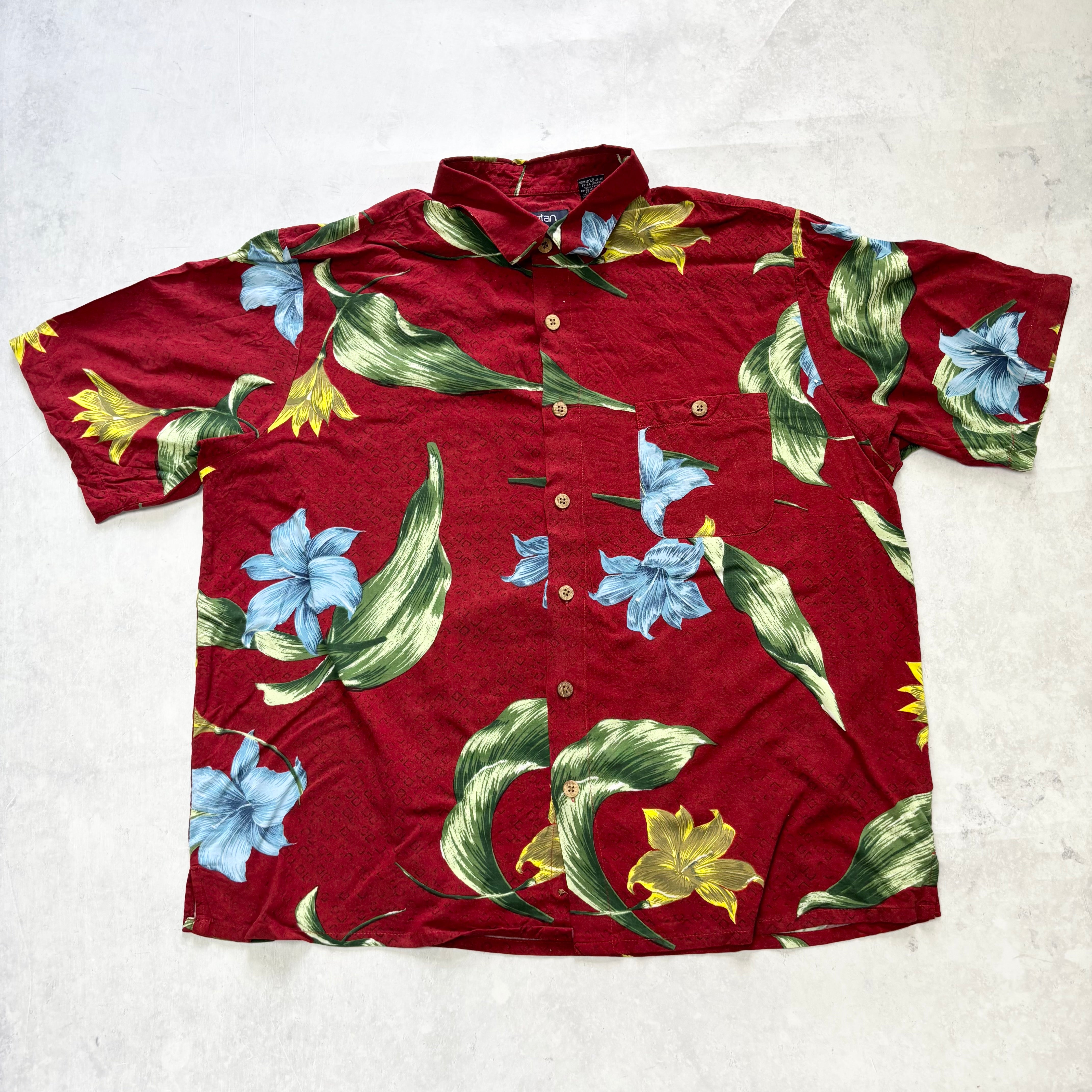 Hawaiian Shirt Mens XL Red Floral Aloha Short Sleeve Rayon (E)