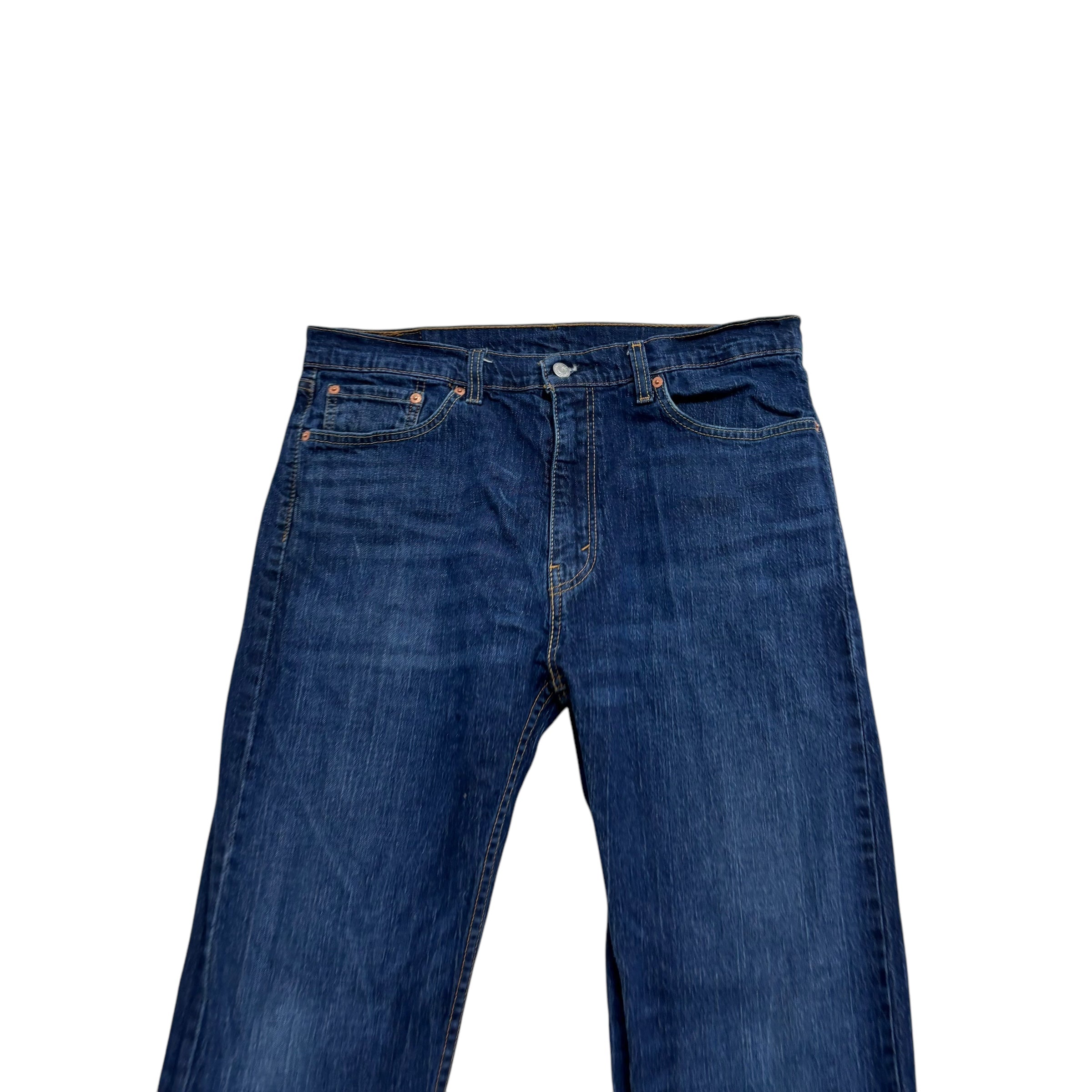 Levis 505 Jeans W36 L32 Mens Dark Blue Regular Straight Fit Stretch Denim (E)