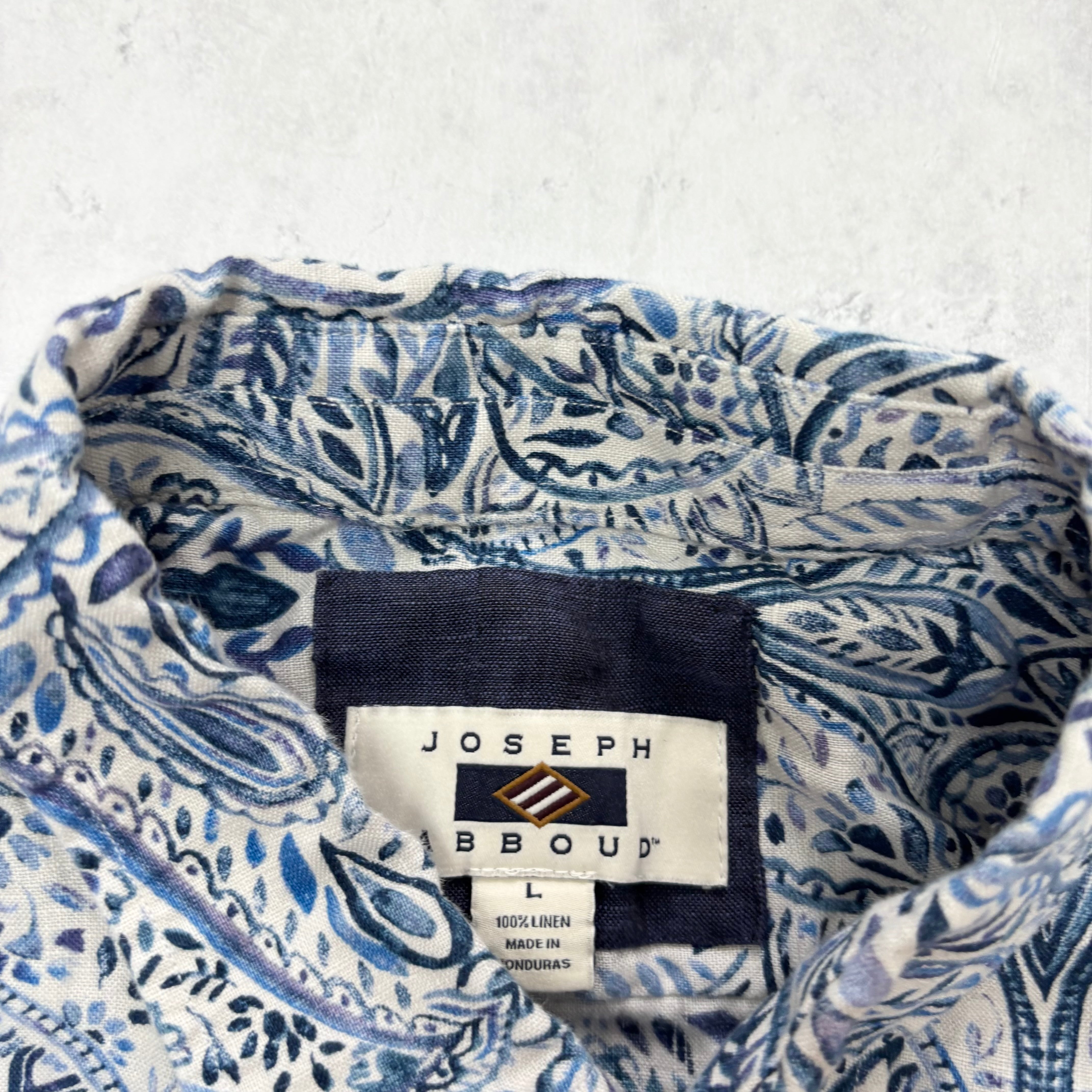 Mens Patterned Shirt Large Blue Abstract Print Long Sleeve Linen (E)