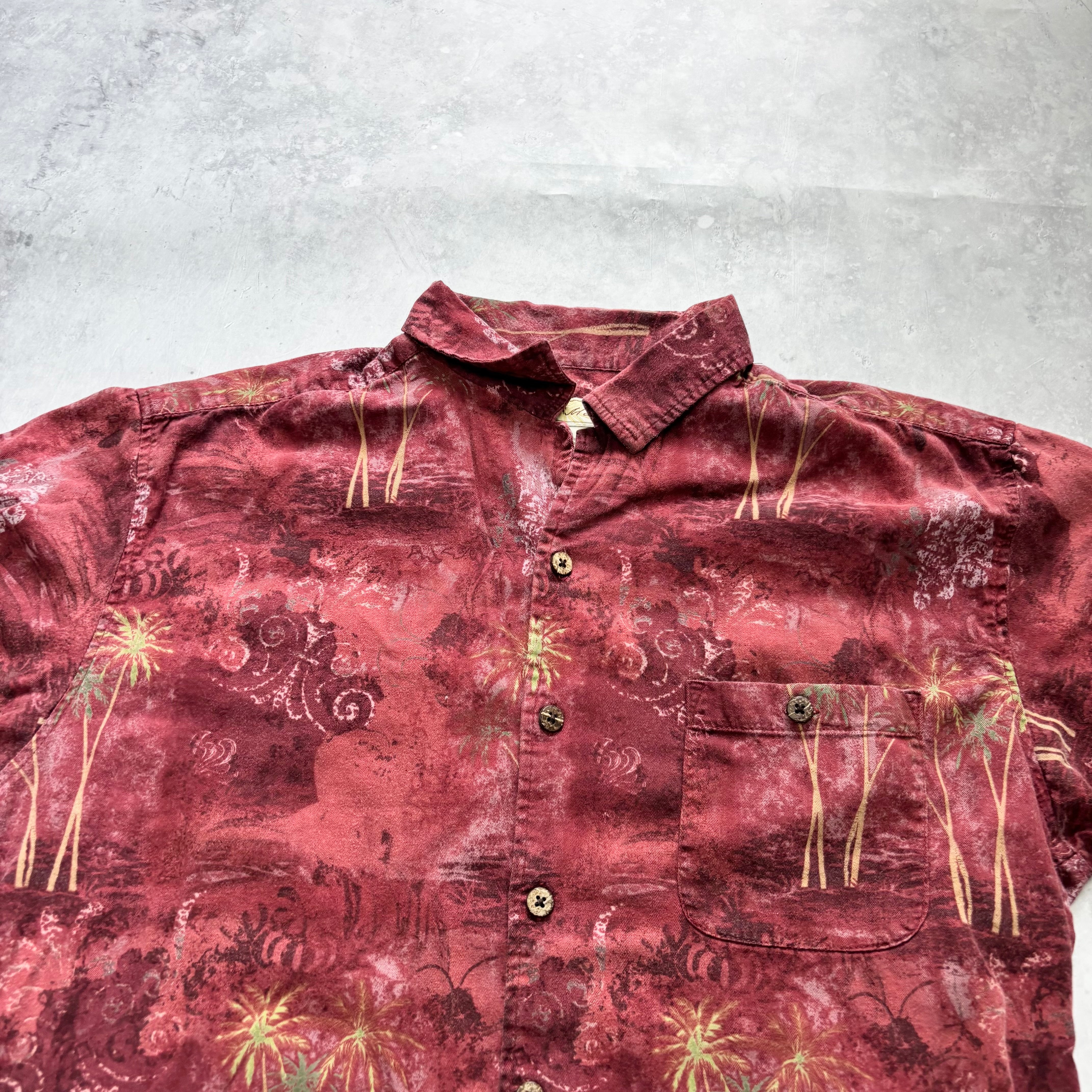 Vintage Hawaiian Shirt Mens XL Red Floral Aloha Short Sleeve Cotton Blend (E)