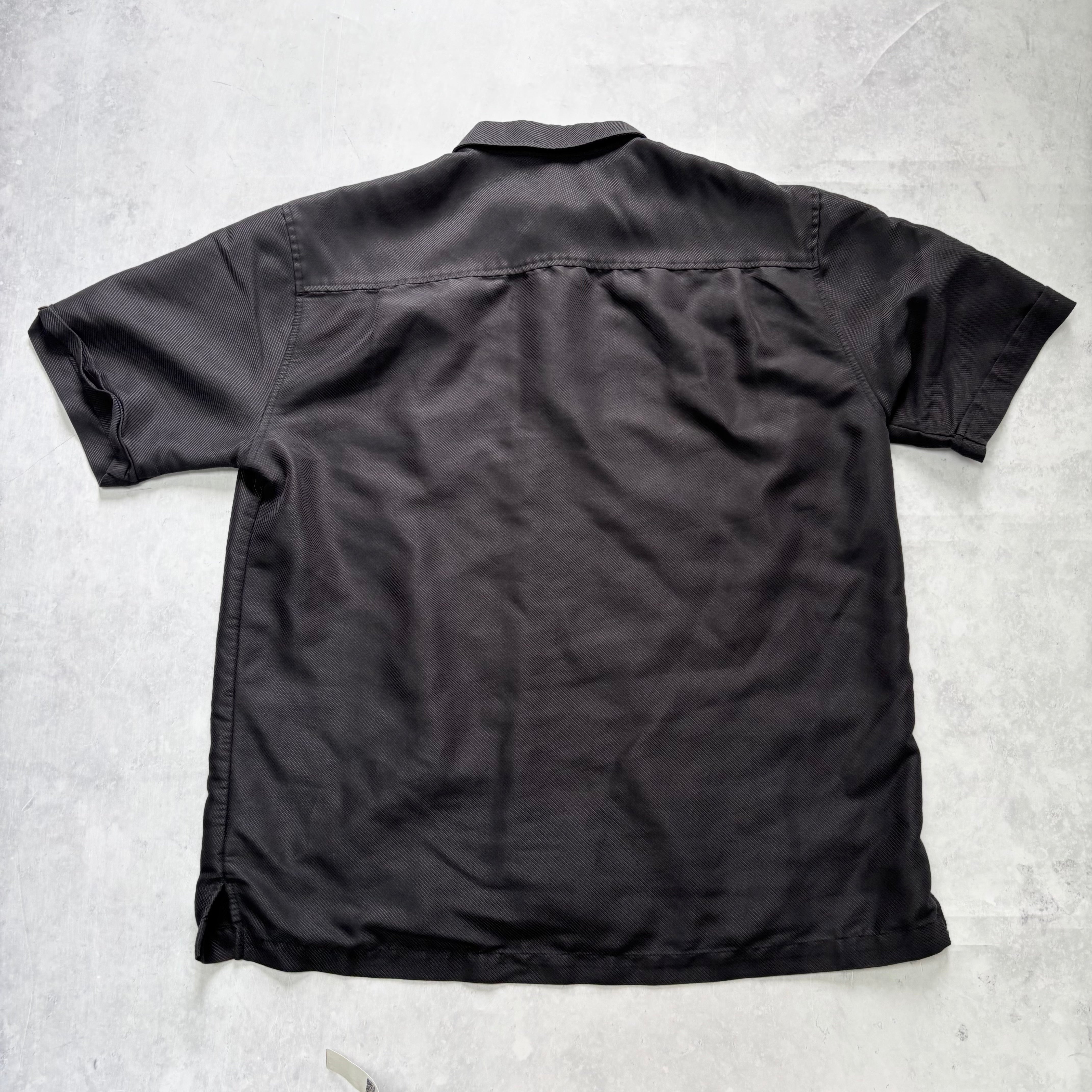 Vintage Cubavera Shirt Mens Large Black Striped Short Sleeve Rayon (E)