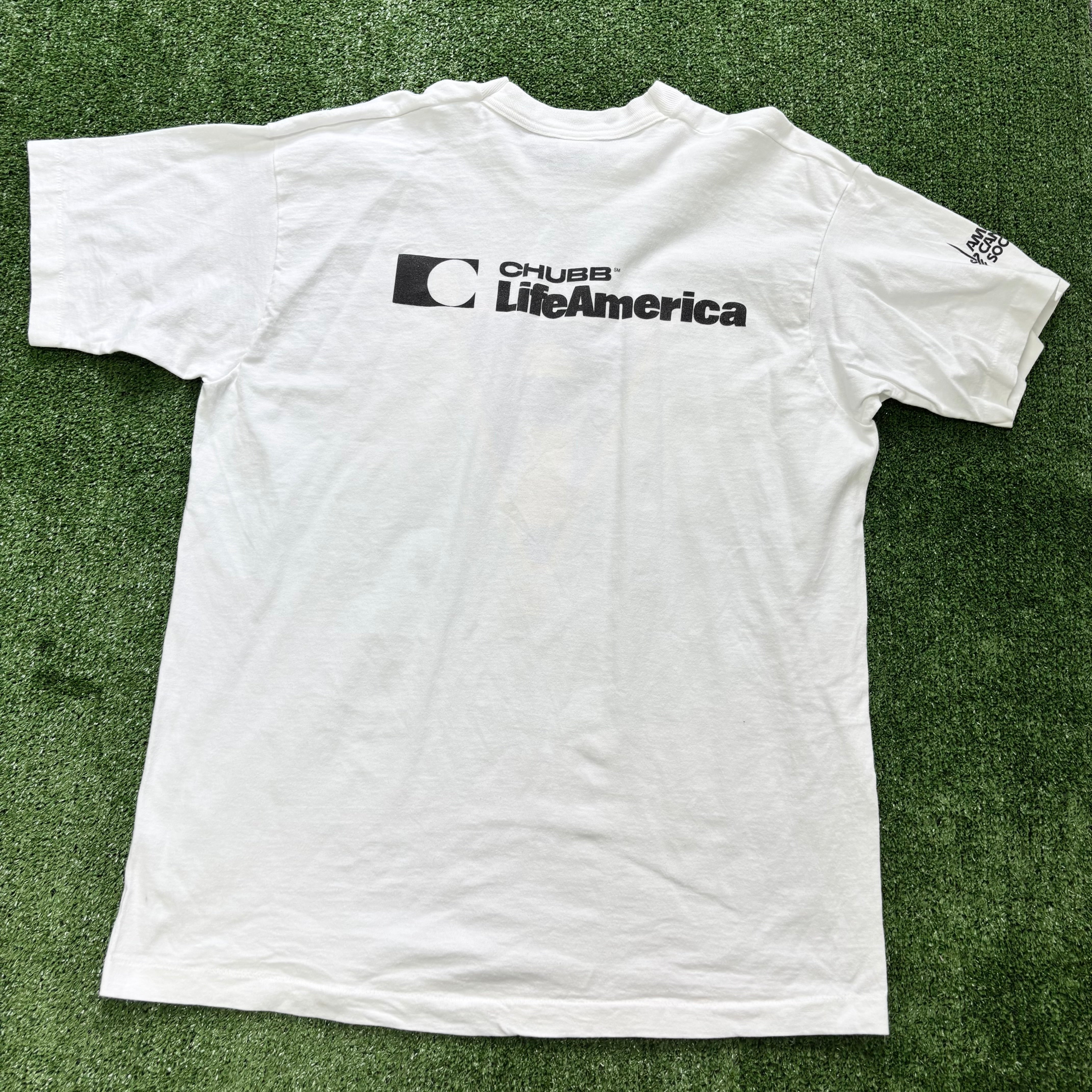 Vintage T Shirt Mens XL White Single Stitch Graphic Print 90s Running (E)