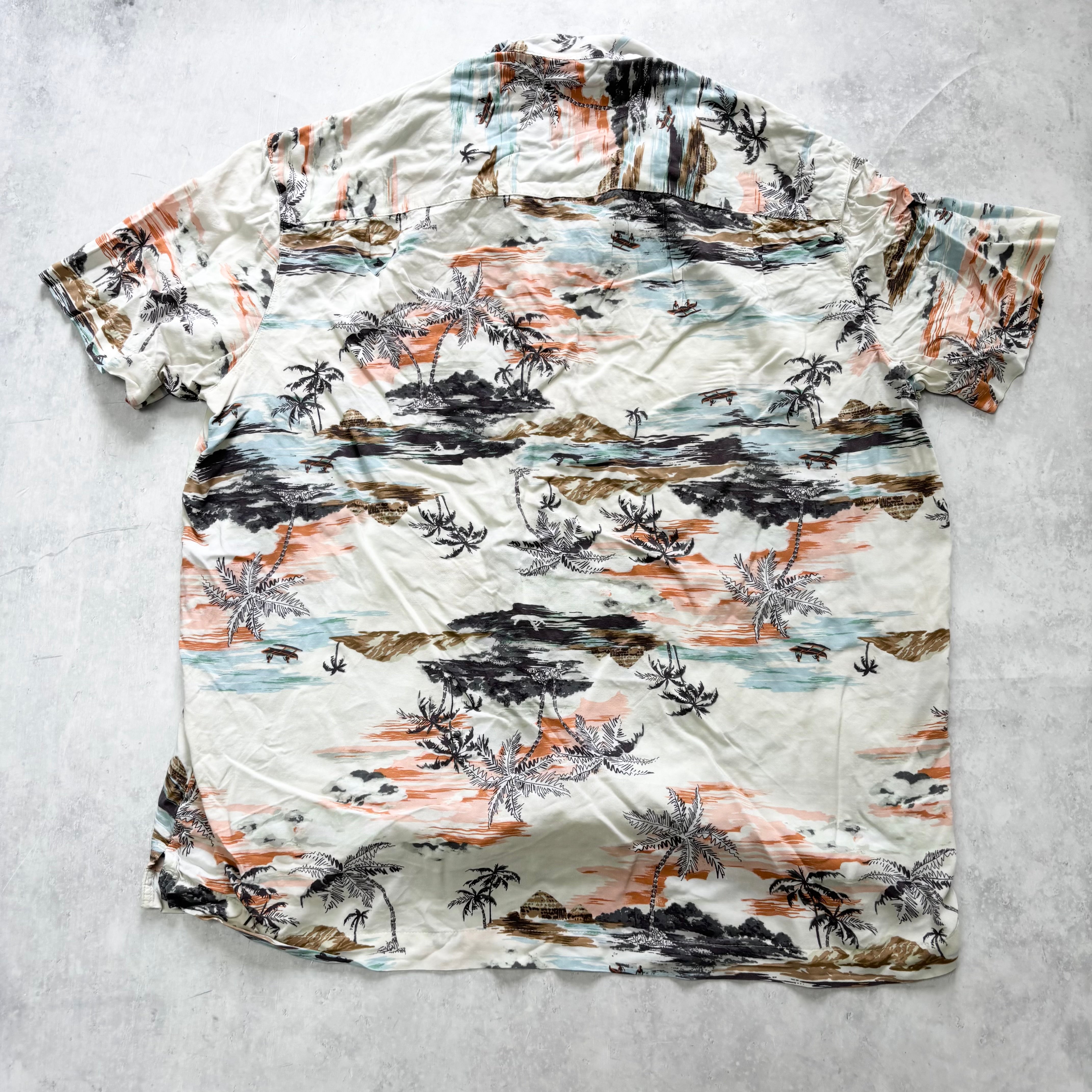 Hawaiian Shirt Mens Large White Floral Aloha Short Sleeve Rayon (E)