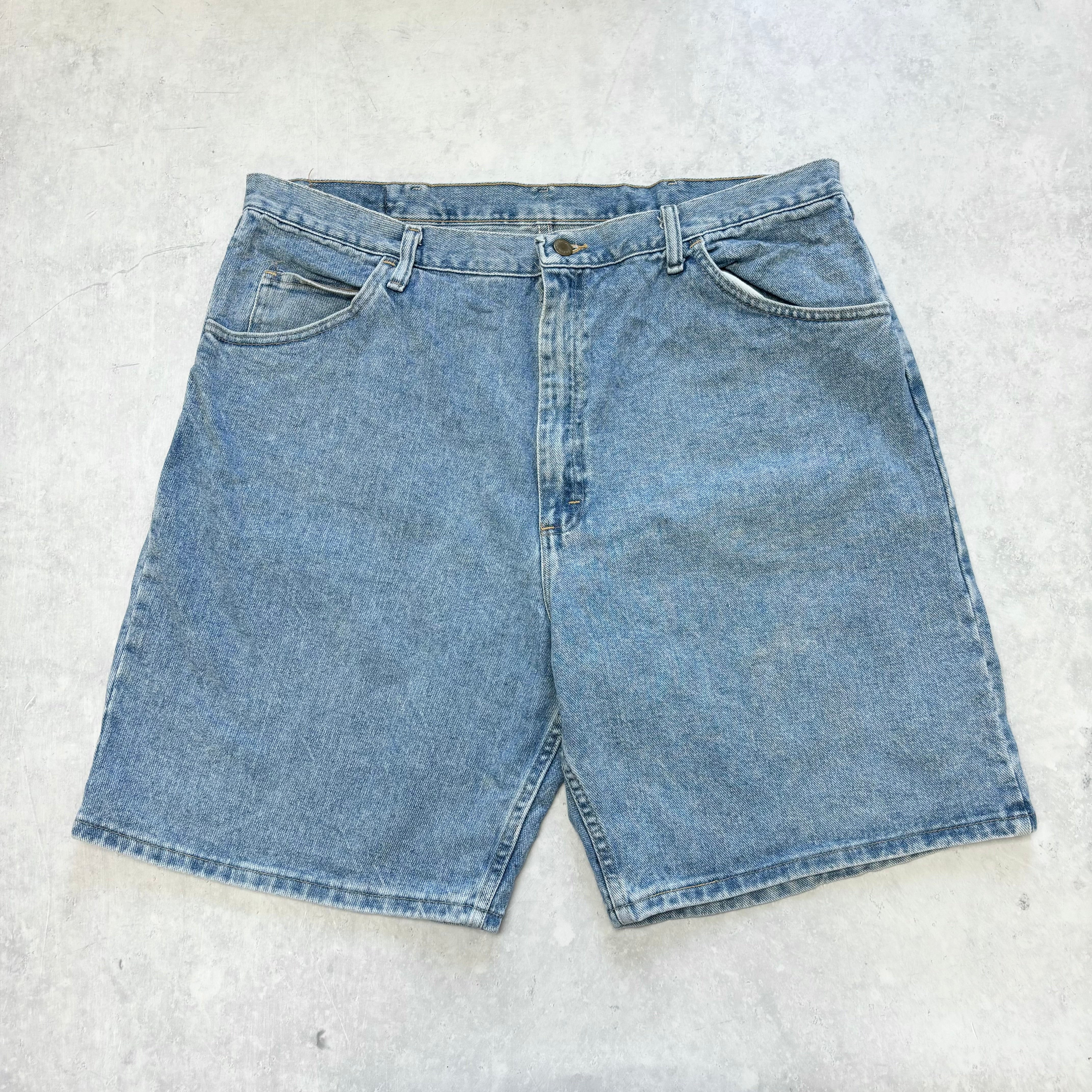 Vintage Wrangler Jorts W38 Mens Denim Shorts Light Blue Baggy Relaxed Fit