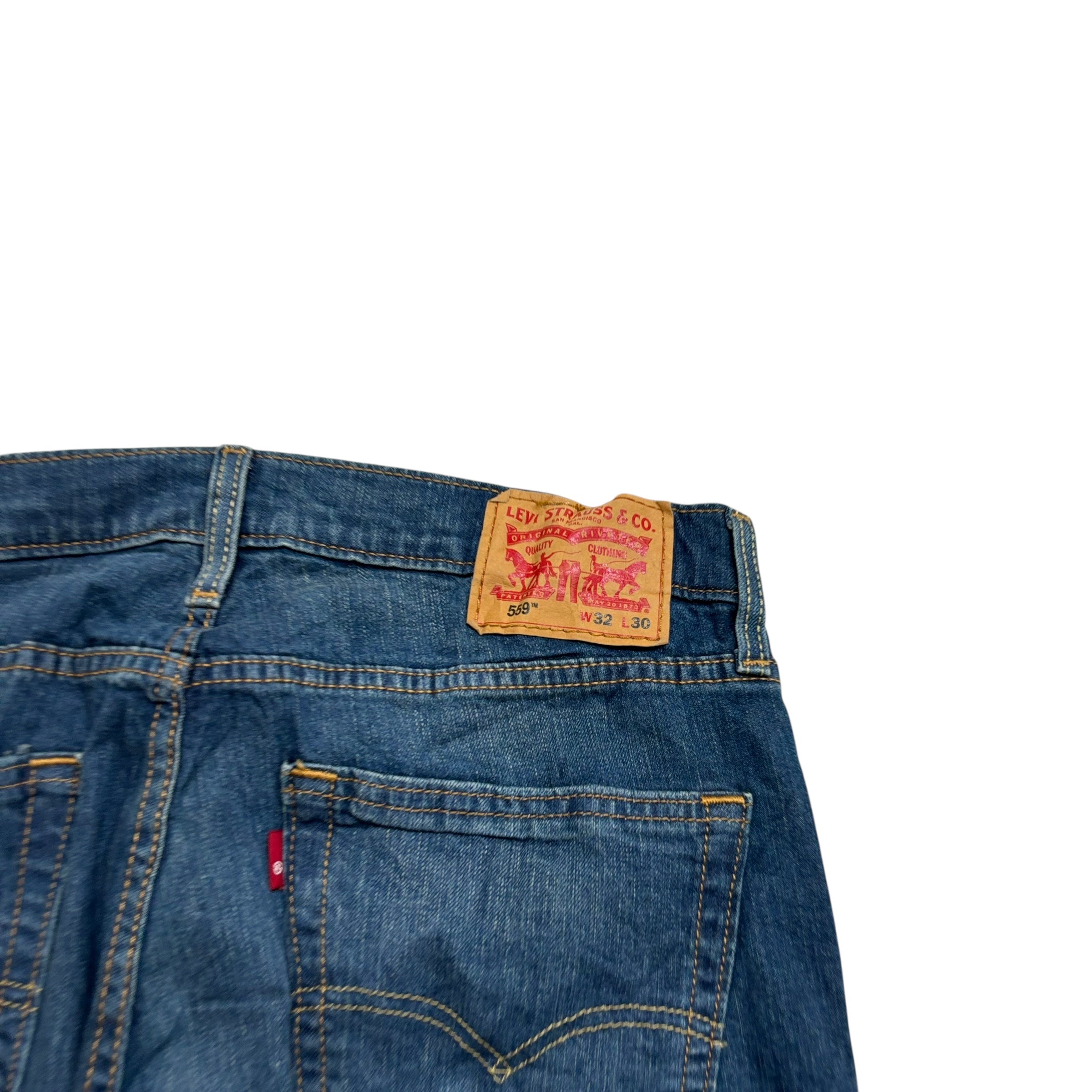 Levis 559 Jeans W32 L30 Mens Dark Blue Relaxed Straight Fit Stretch Denim (E)