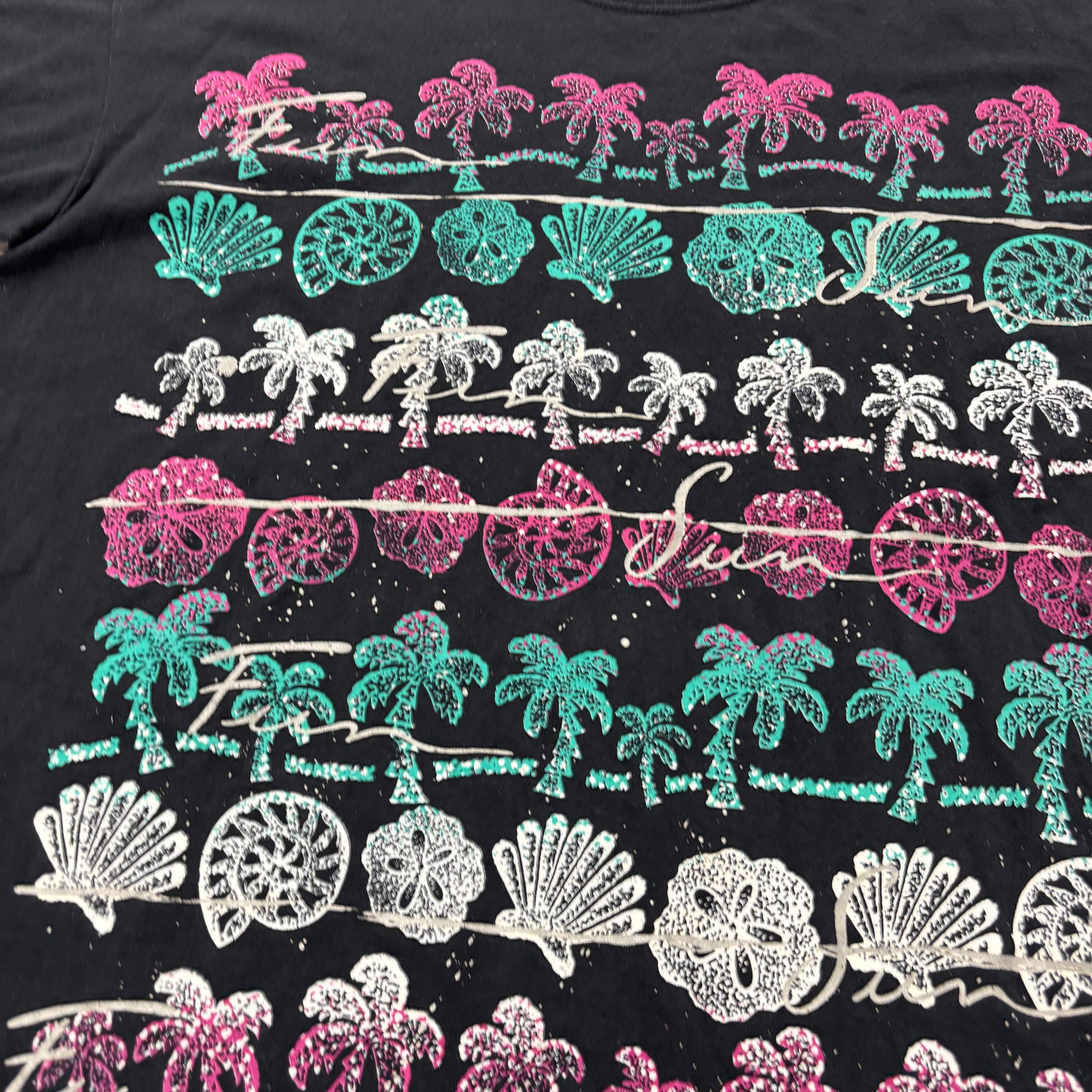 Vintage T Shirt Mens XXL Black Single Stitch Graphic Print 90s Shells