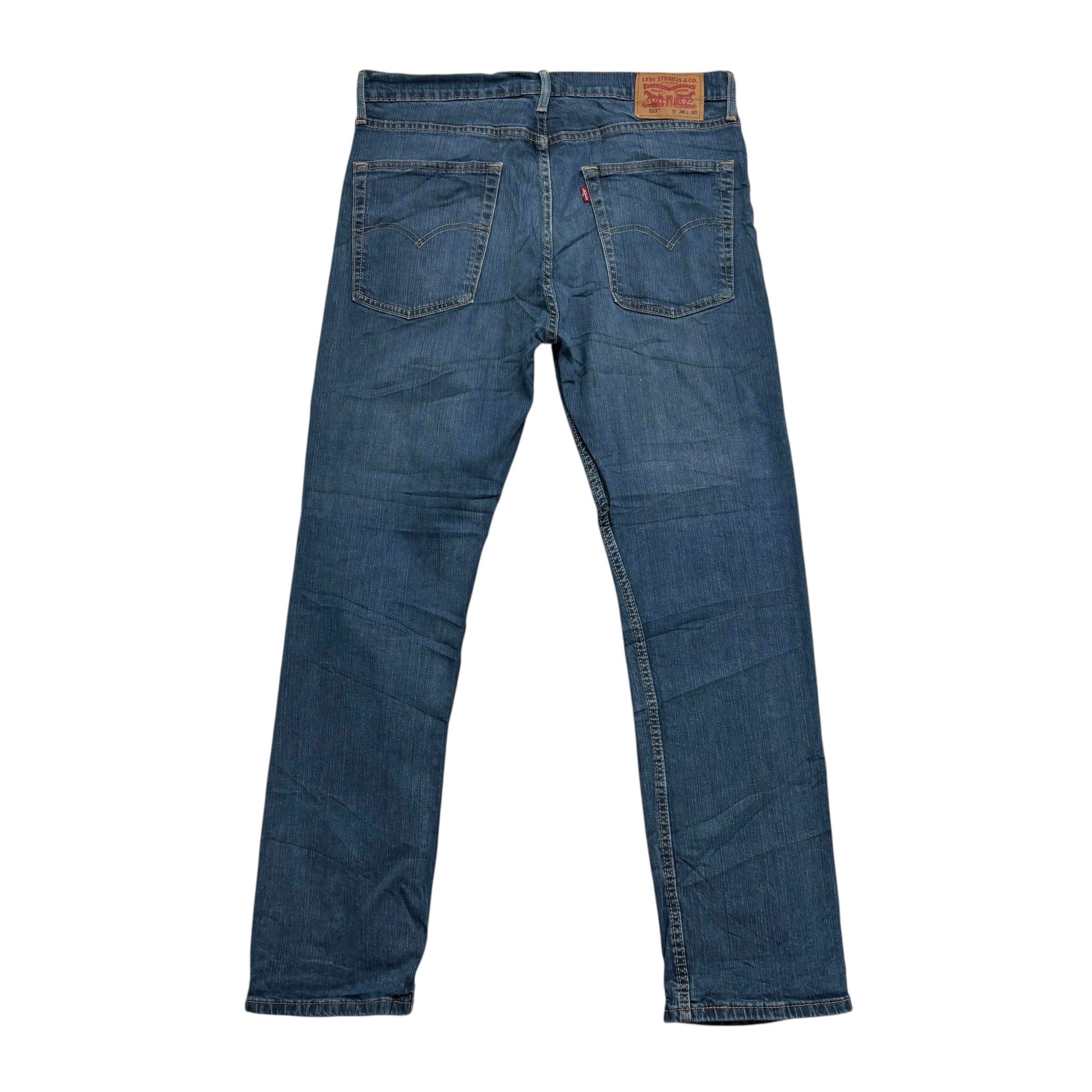 Levis 513 Jeans W36 L30 Mens Dark Blue Slim Straight Fit Stretch Denim (E)