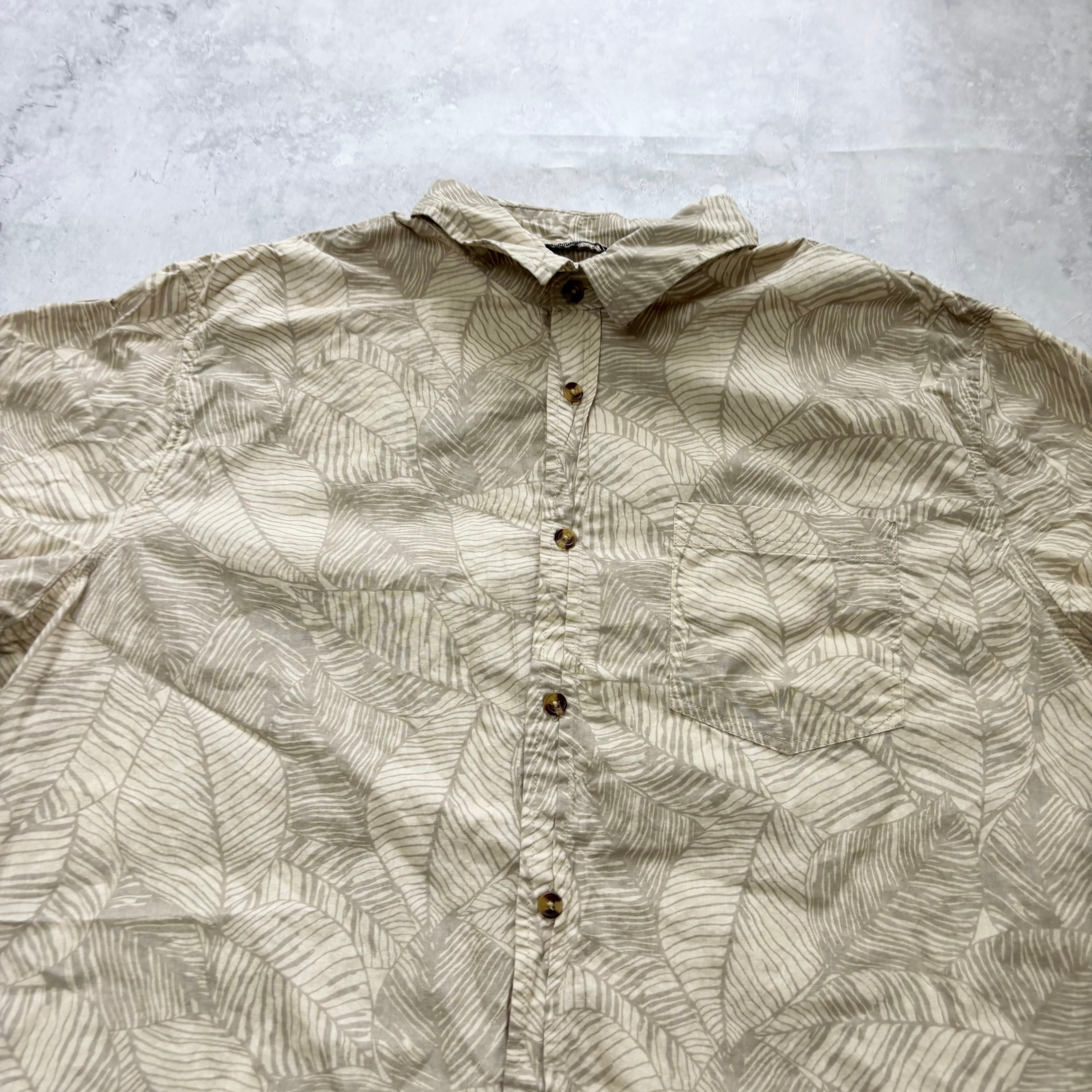 Hawaiian Shirt Mens Large Tan Floral Aloha Short Sleeve Cotton Regular Fit (E)