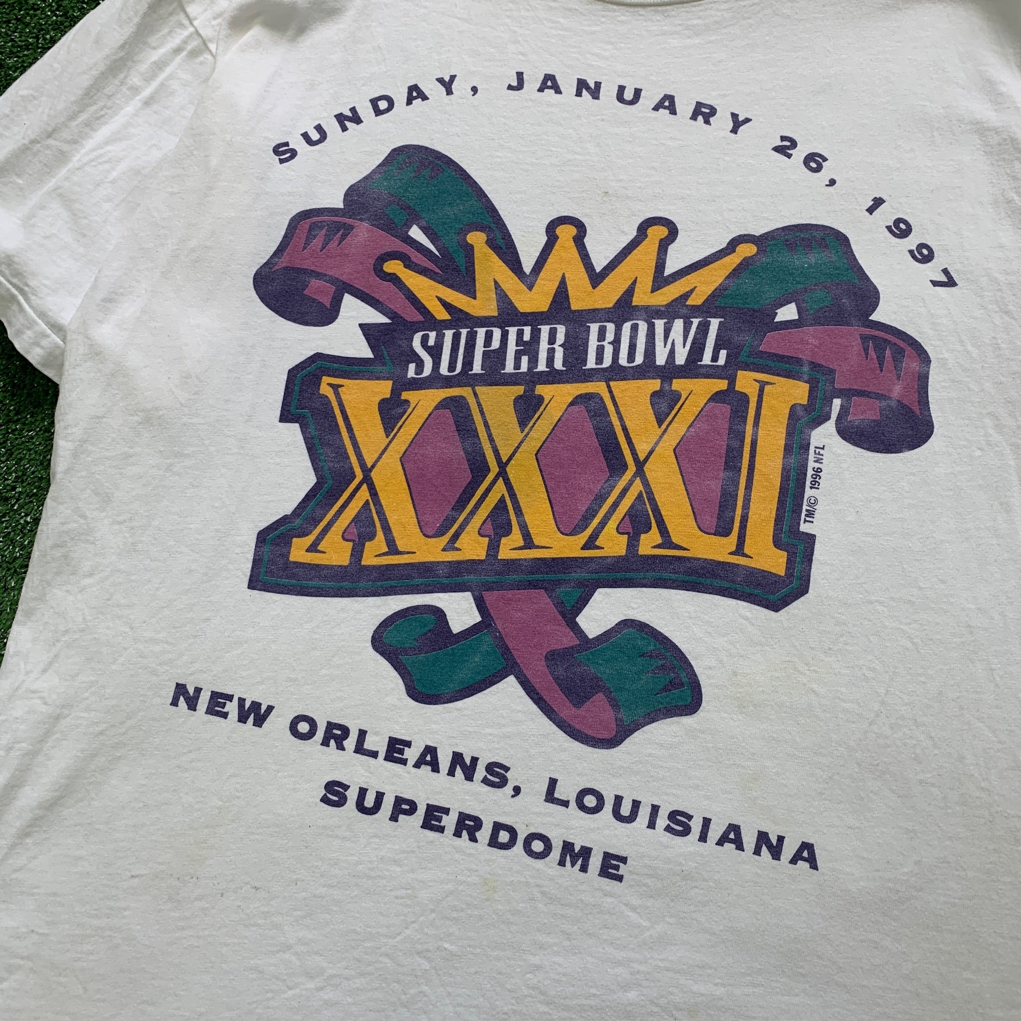 Vintage T Shirt Mens XL White Single Stitch Graphic Print 90s USA NFL Superbowl