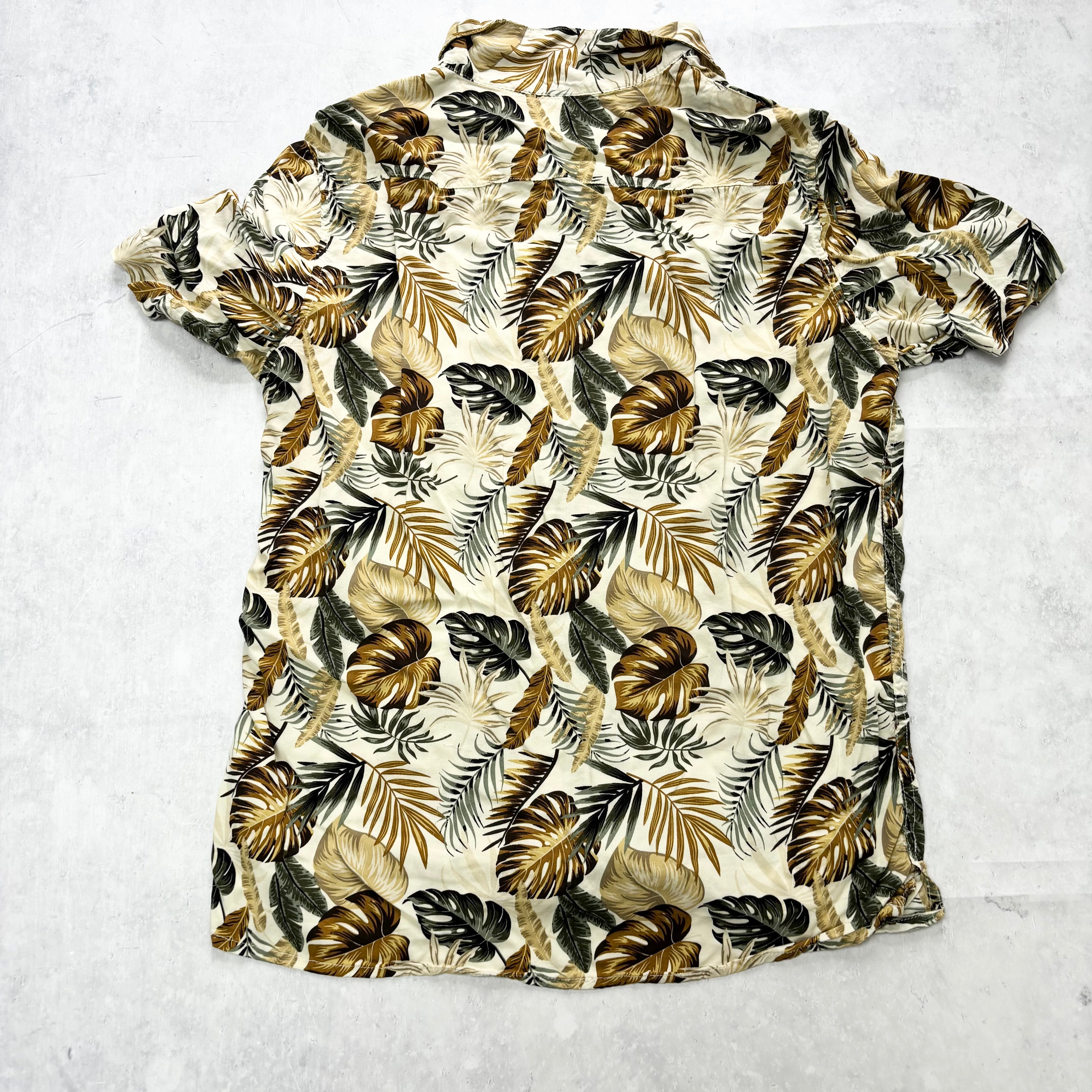 Hawaiian Shirt Mens Medium Yellow Floral Aloha Short Sleeve Viscose (E)