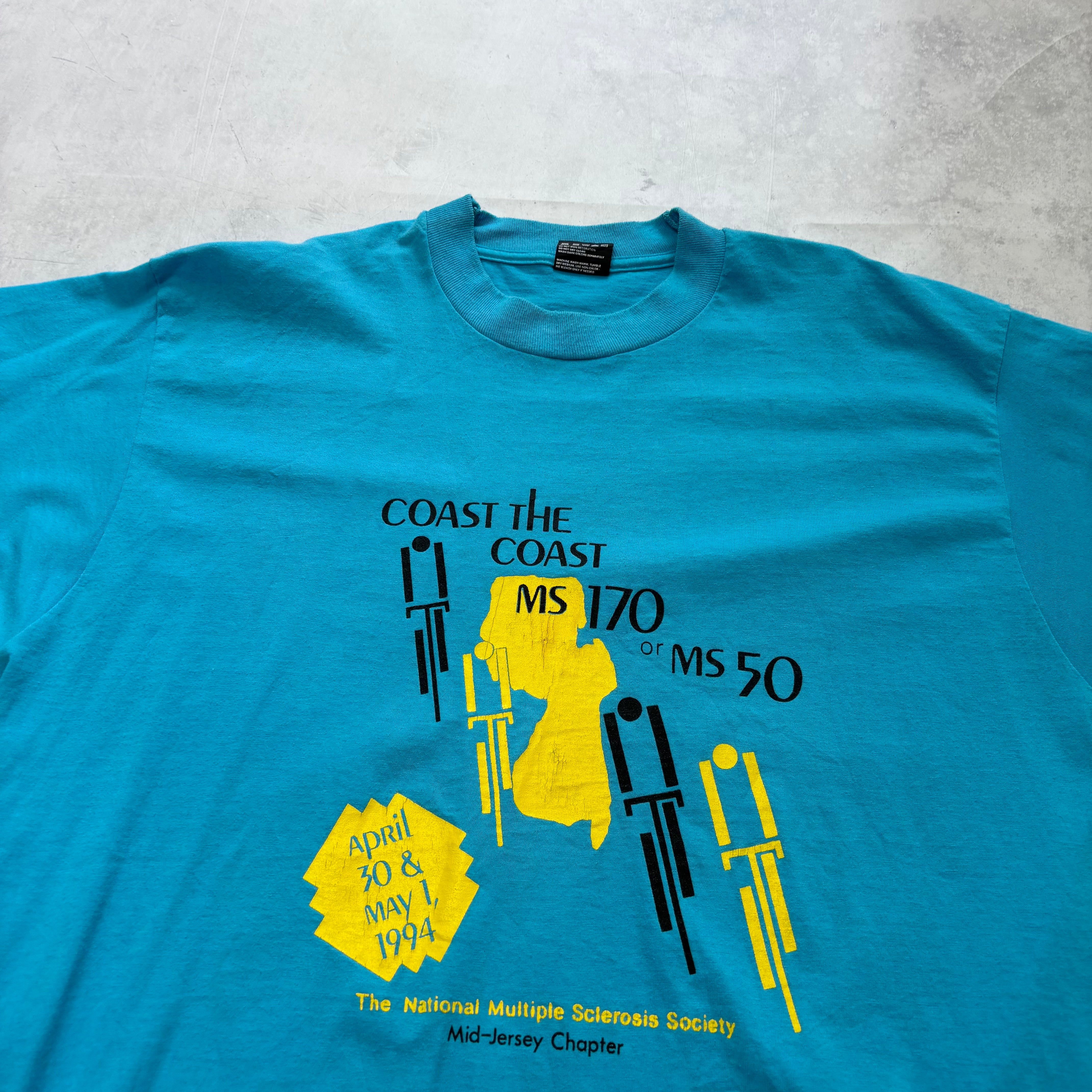 Vintage T Shirt Mens XL Blue Single Stitch Graphic Print 90s Cycling (E)