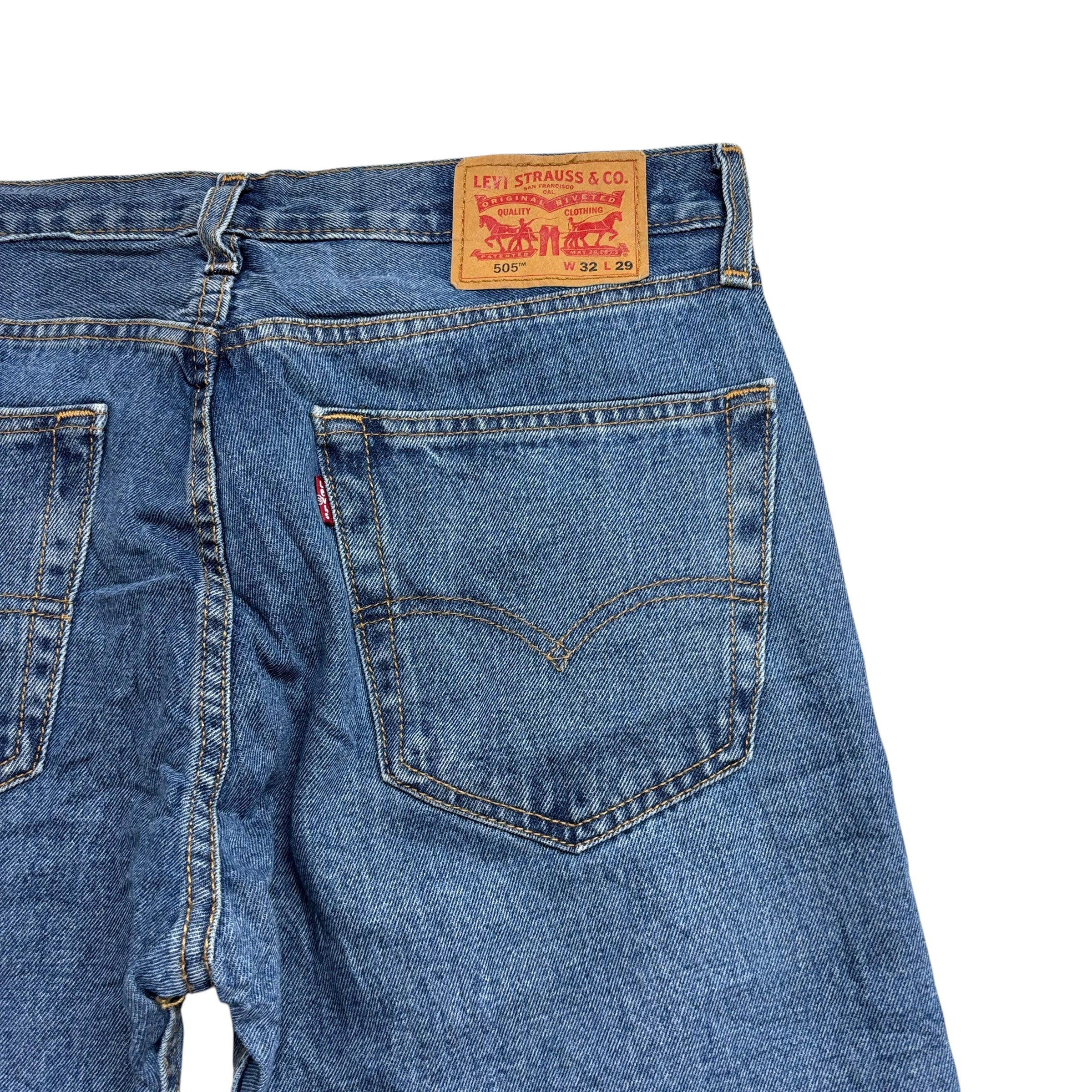 Levis 505 Jeans W32 L29 Mens Mid Blue Regular Straight Fit Denim