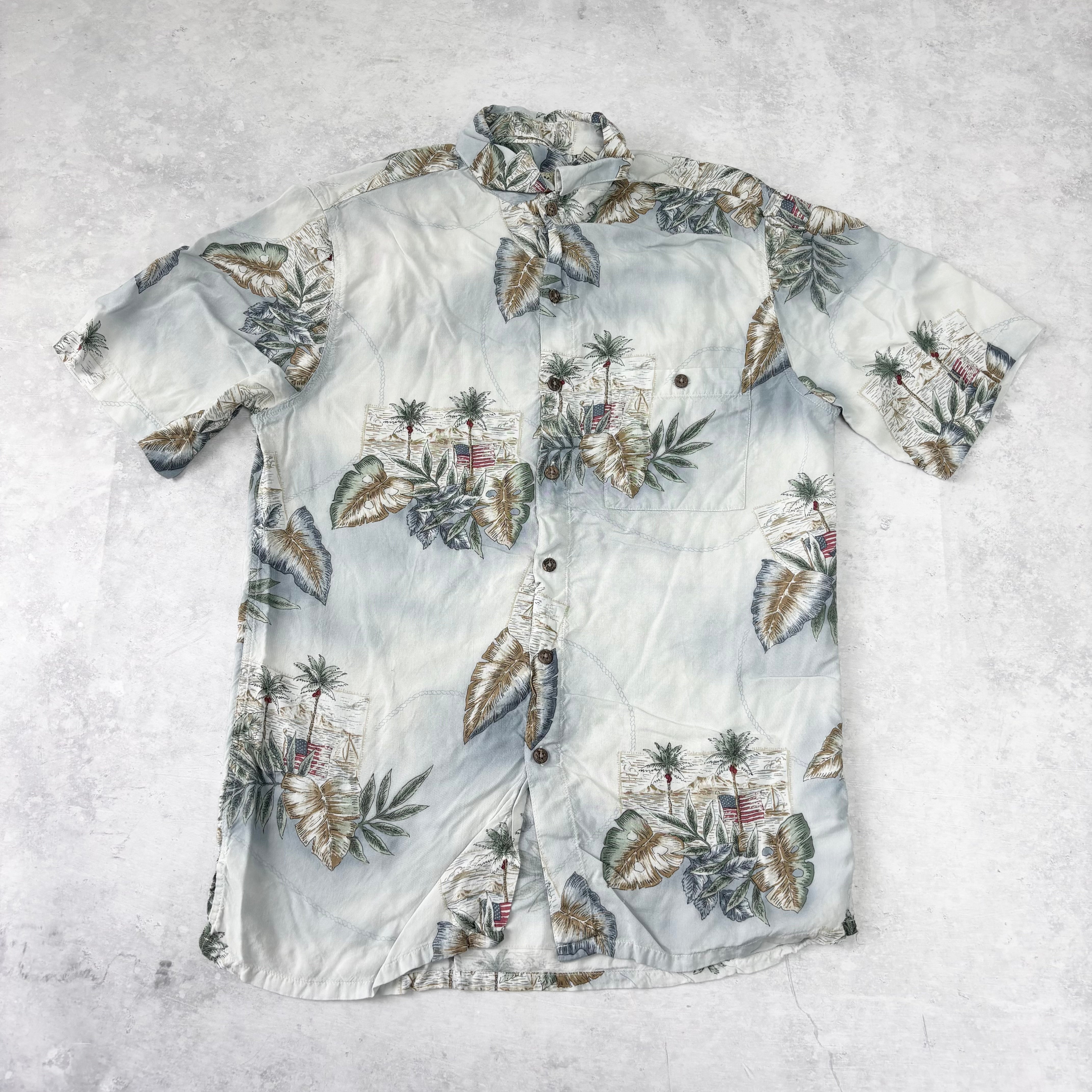 Vintage Hawaiian Shirt Mens Small Blue Floral Aloha Short Sleeve Rayon (E)