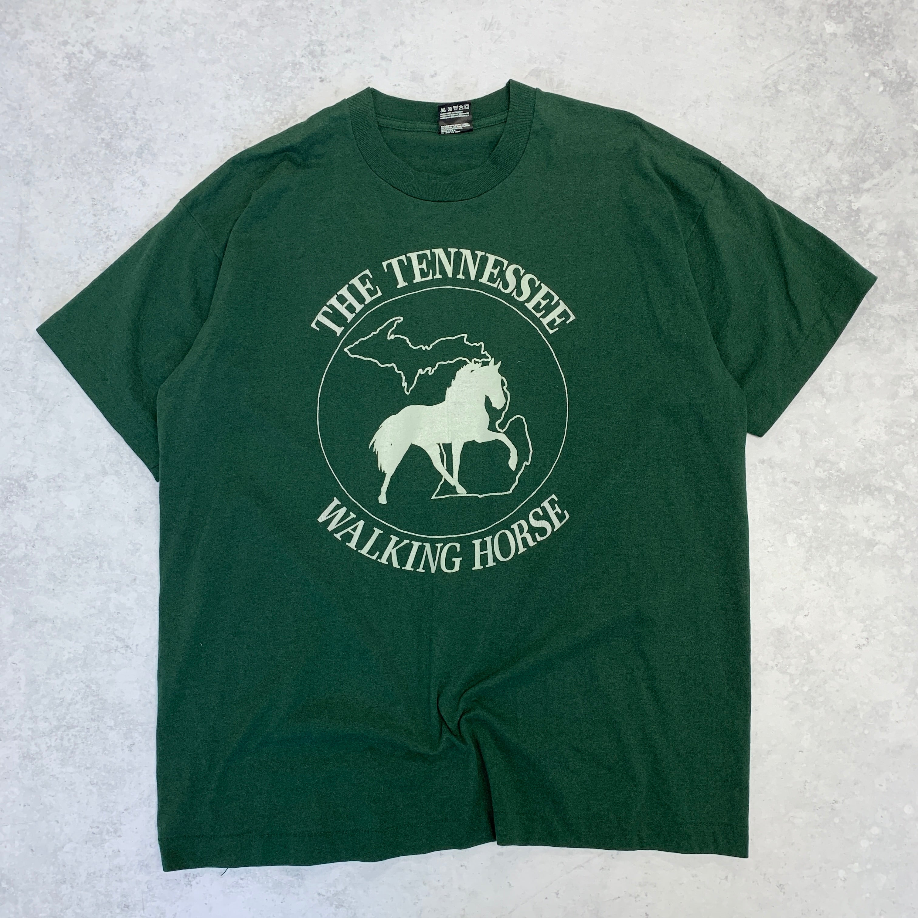 Vintage T Shirt Mens XL Green Single Stitch Graphic Print USA 90s Tourist Horse