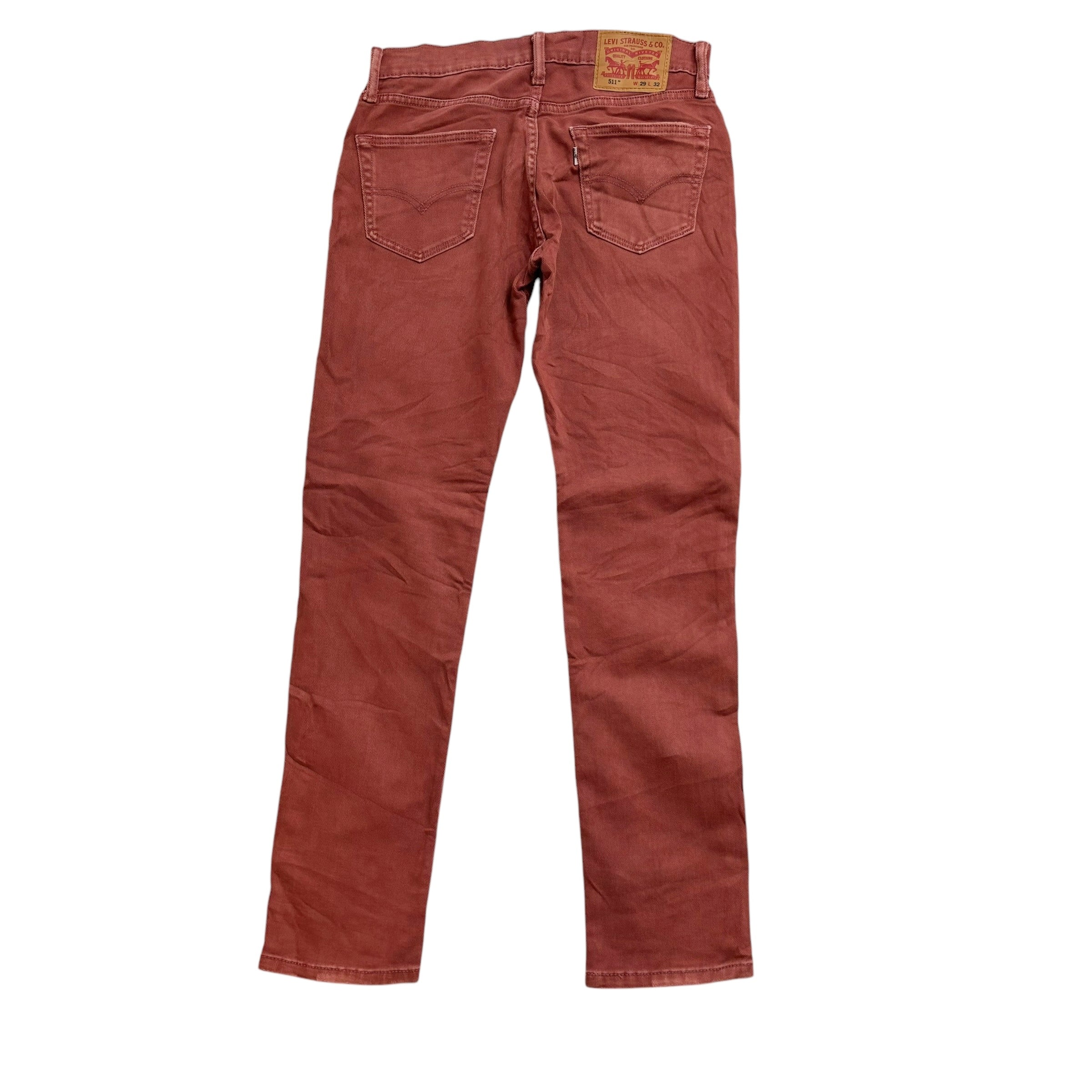 Levis 511 Trousers W29 L32 Mens Red Slim Fit Stretch Cotton Pants