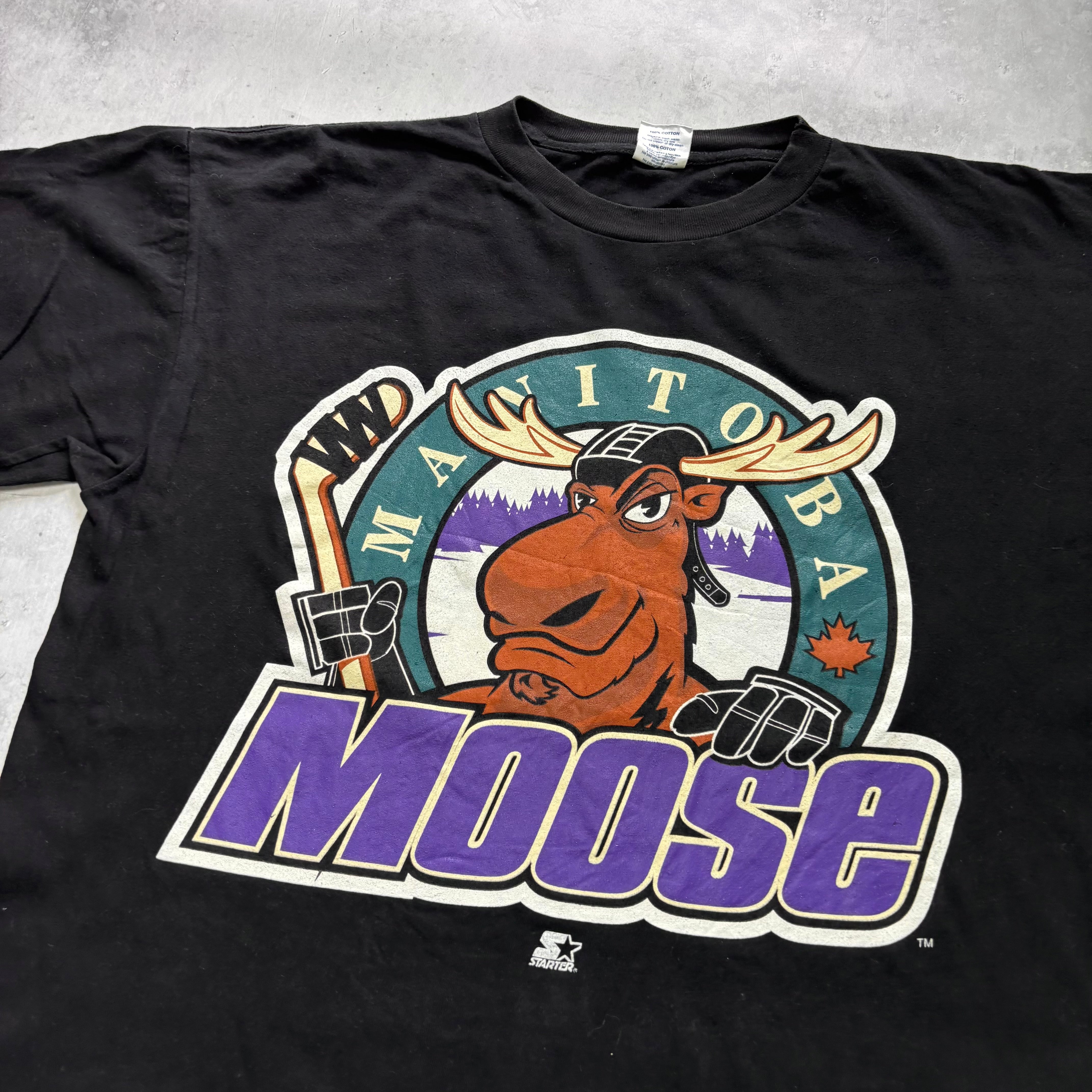 Vintage T Shirt Mens Large Black Single Stitch Graphic Print 90s Ice Hockey (E)