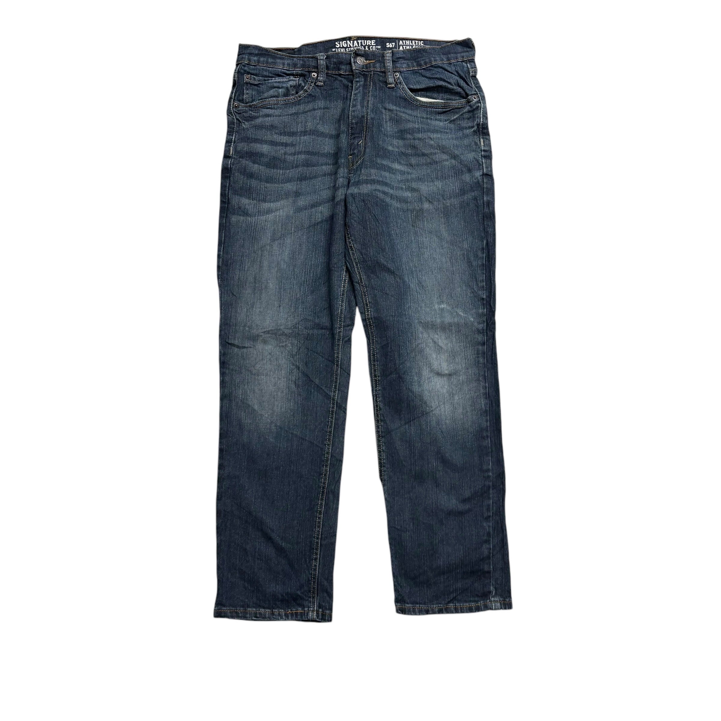 Levis Signature Jeans W34 L30 Mens Dark Blue Athletic Tapered Stretch Denim (E)