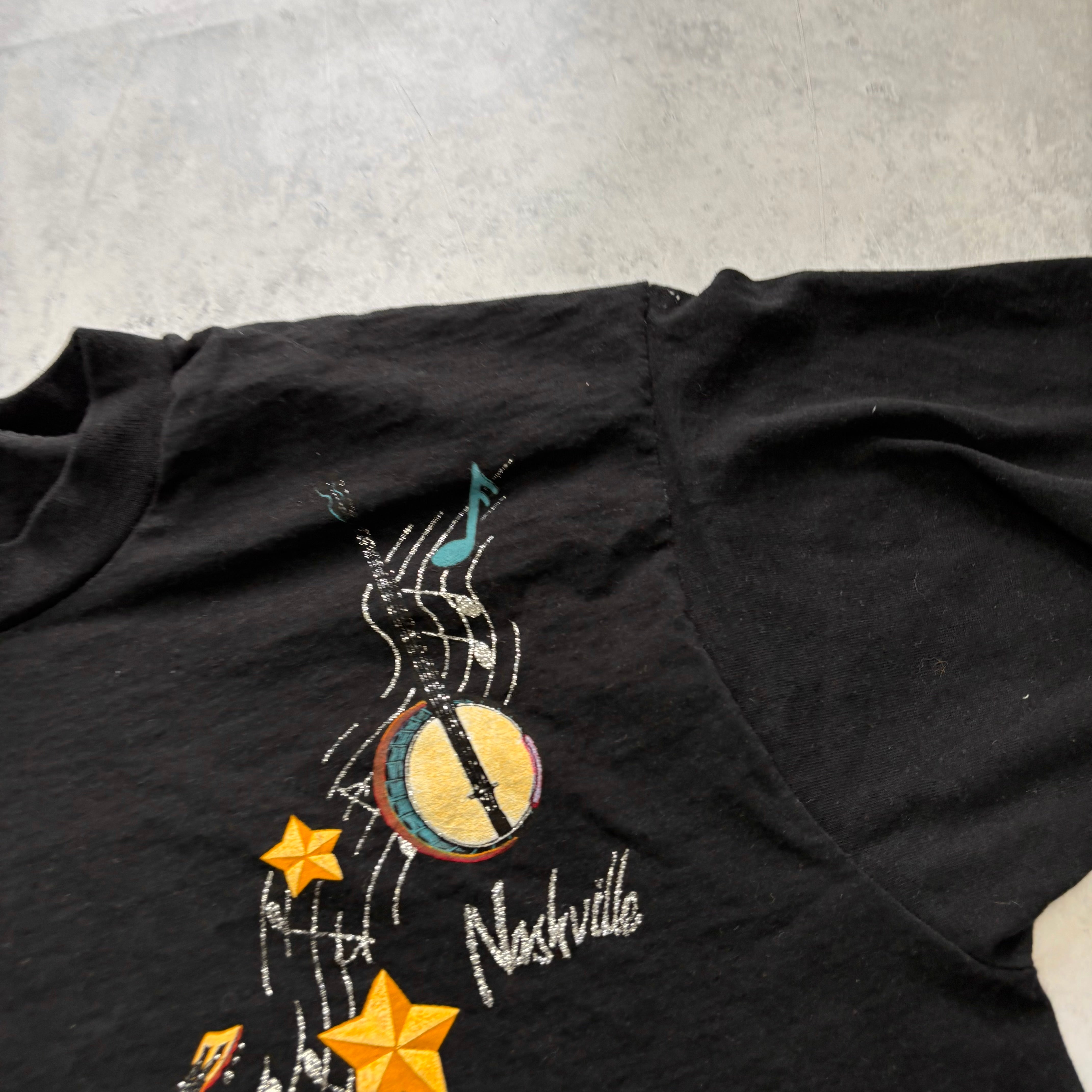 Vintage T Shirt Mens XL Black Single Stitch Graphic Print 90s Tourist Music (E)