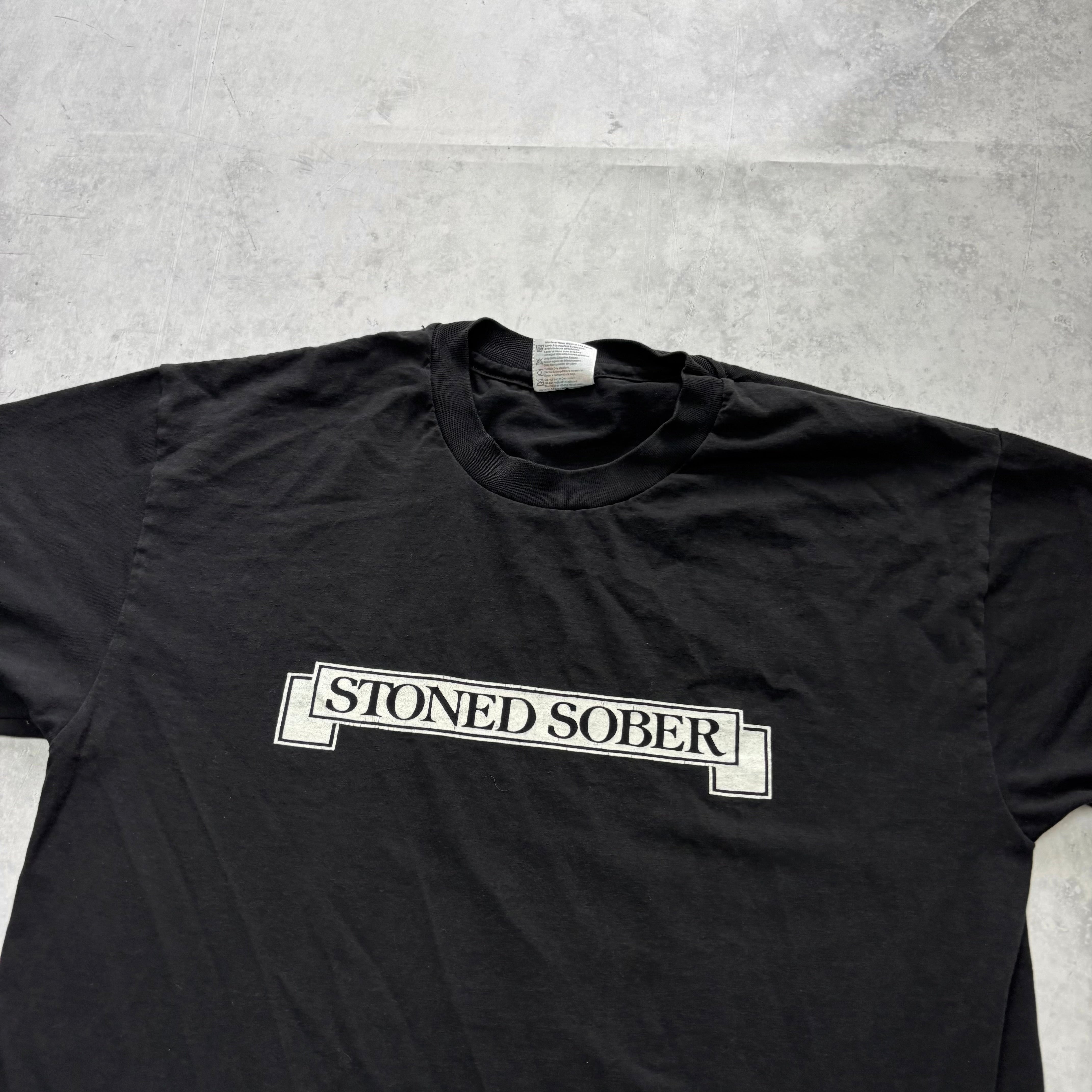 Vintage T Shirt Mens Large Black Single Stitch Graphic Print 90s Sober (E)