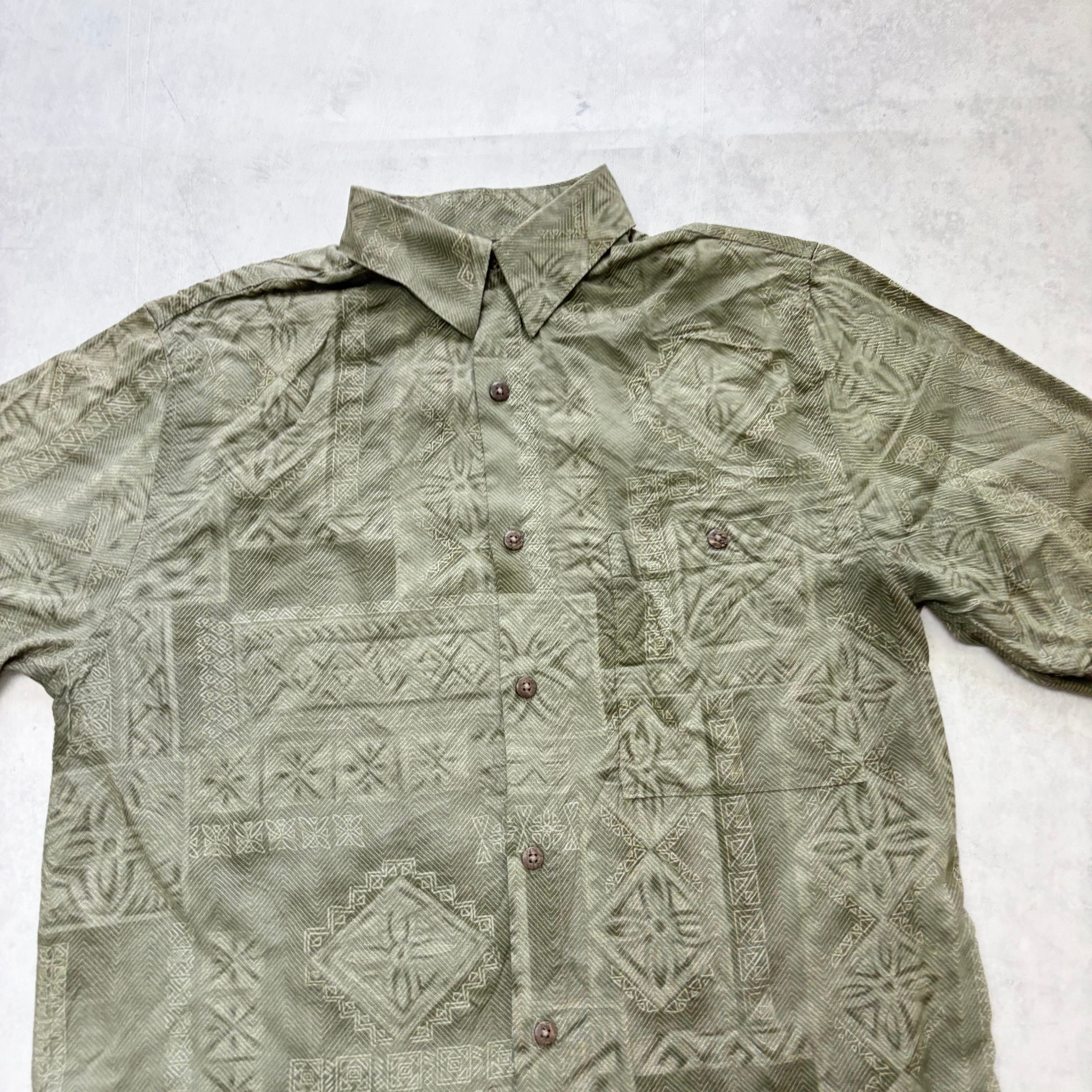Vintage Hawaiian Shirt Mens Small Green Floral Aloha Short Sleeve Rayon (E)