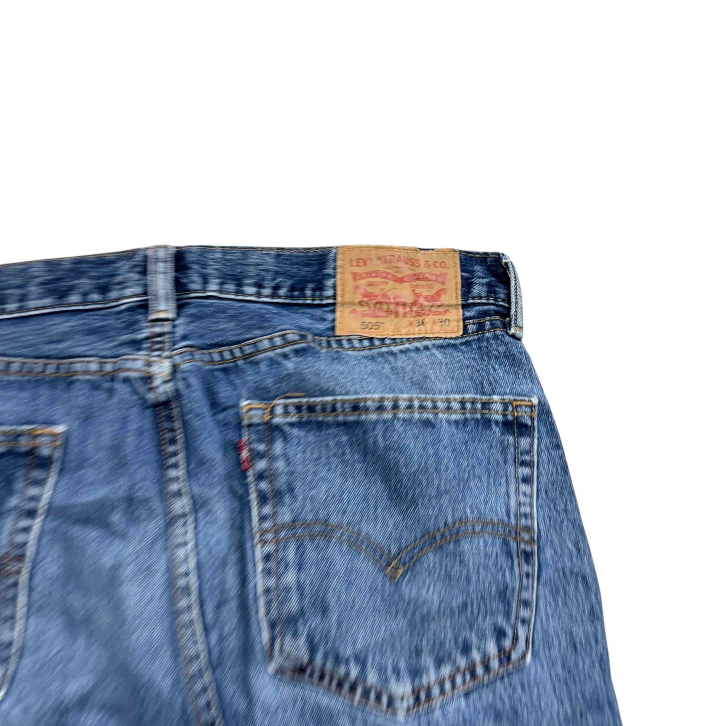 Levis 505 Jeans W36 L30 Mens Mid Blue Regular Straight Fit Denim