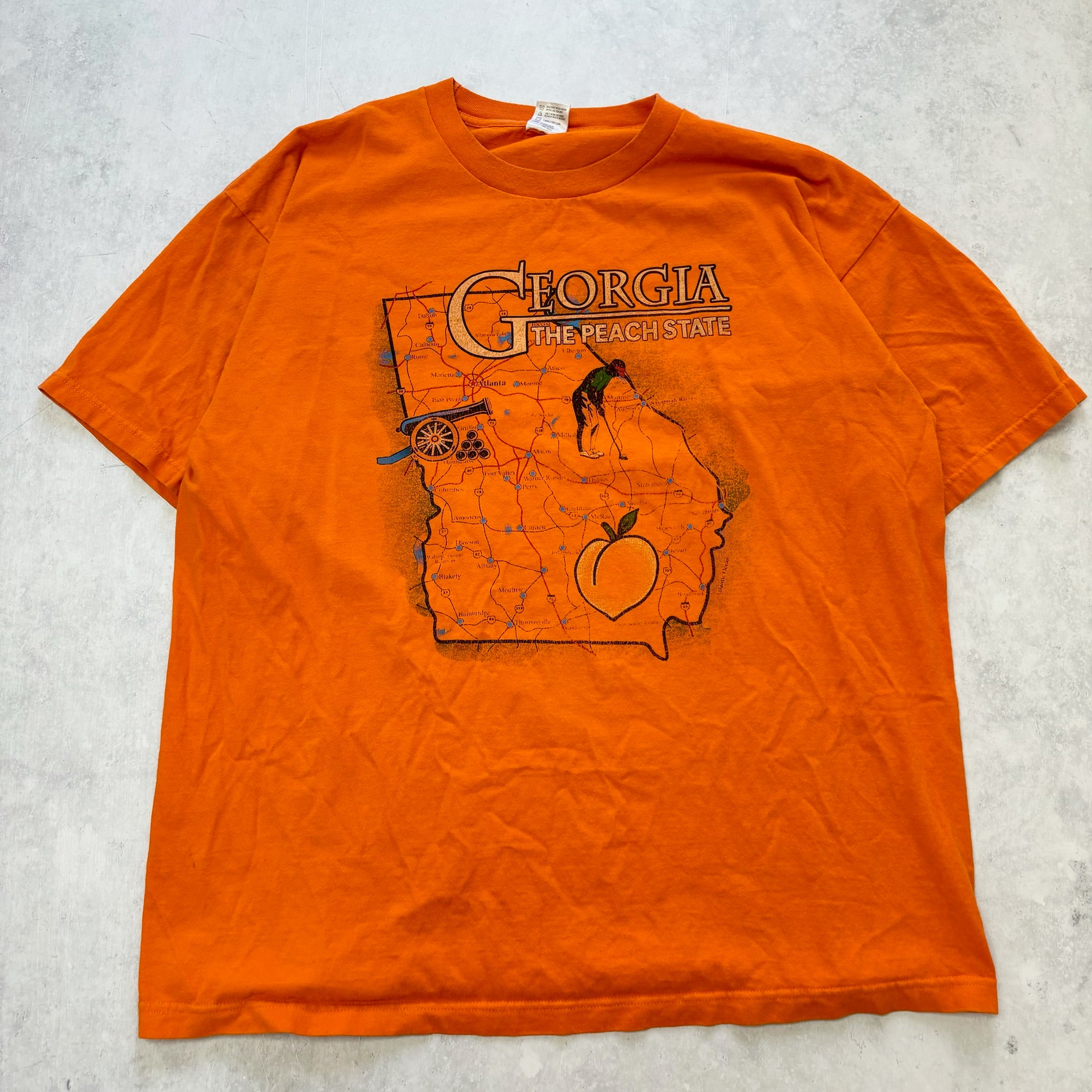 Vintage T Shirt Mens XXL Orange Graphic Print 90s USA Tourist