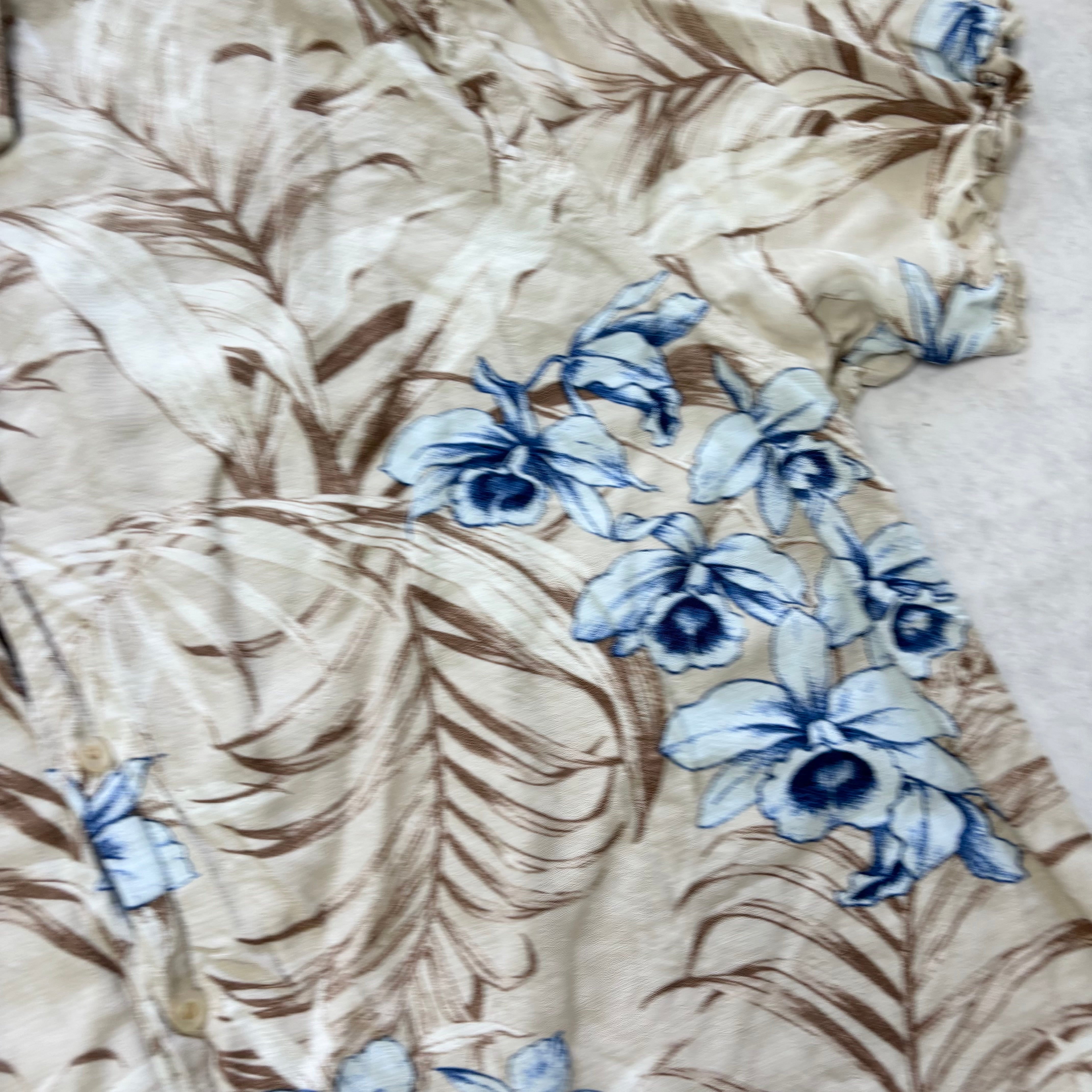 Vintage Hawaiian Shirt Mens XXL Beige Floral Aloha Short Sleeve Rayon (E)