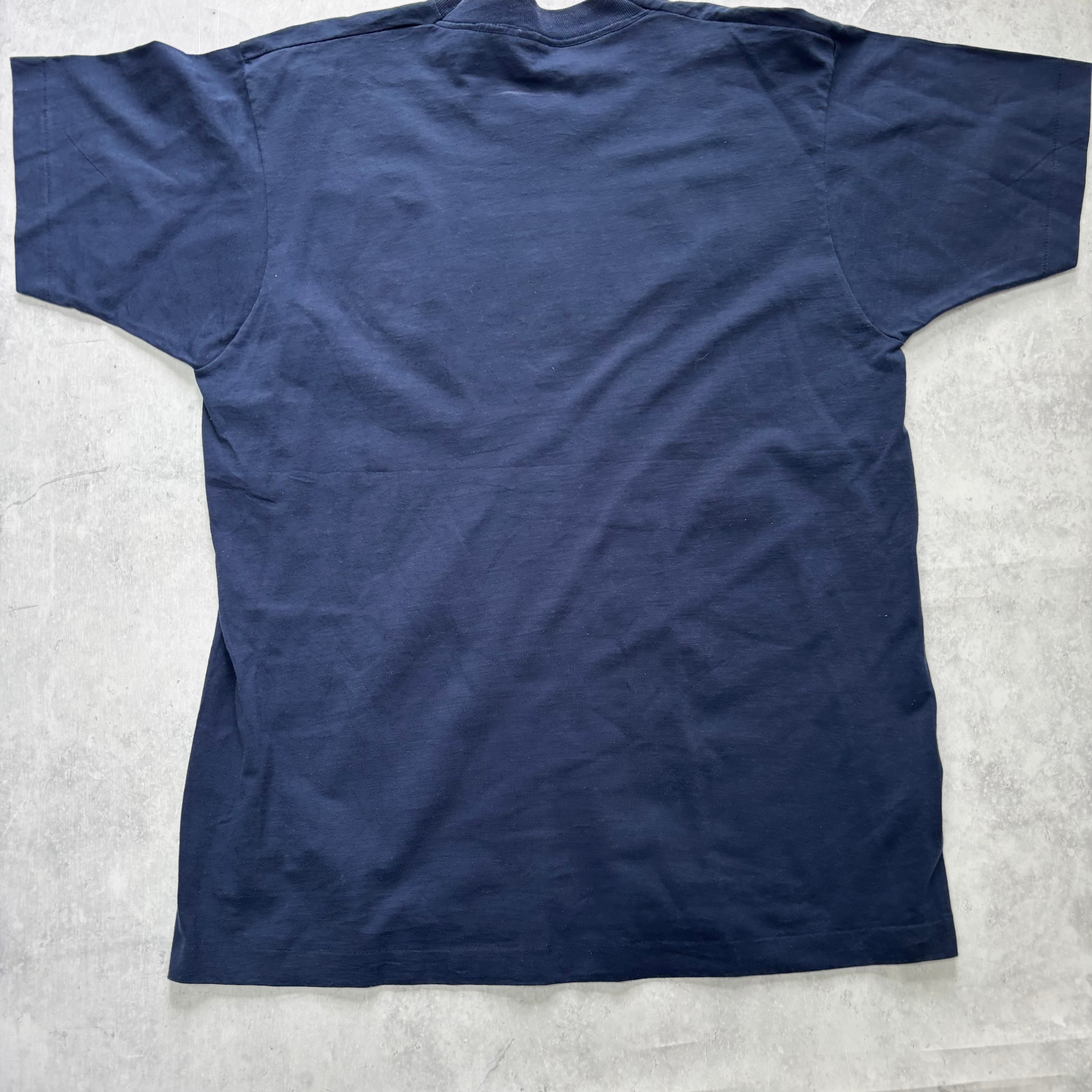 Vintage T Shirt Mens Large Navy Blue Single Stitch Graphic Print 90s USA (E)