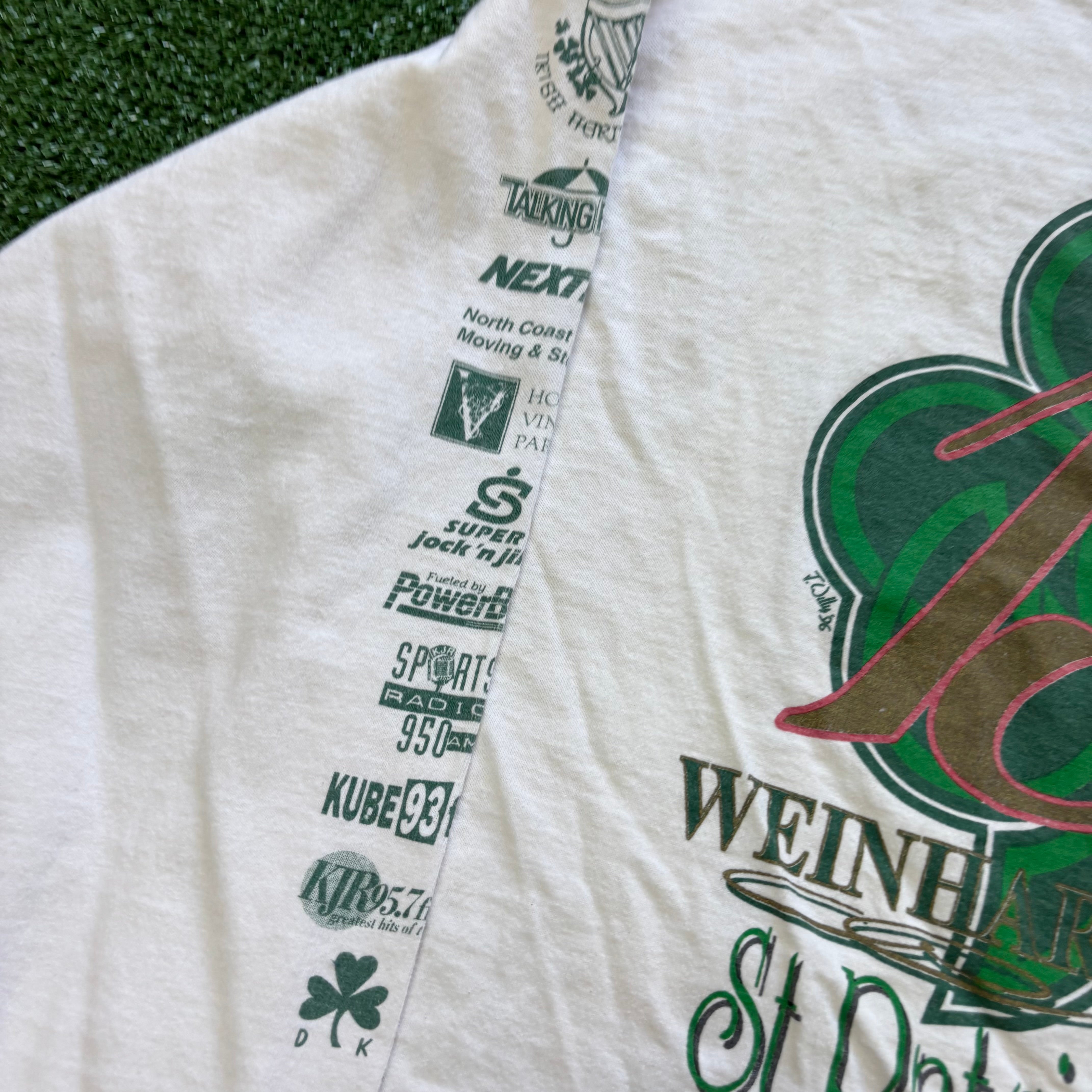 Vintage T Shirt Mens Medium Cream Single Stitch Graphic Print 90s Irish (E)