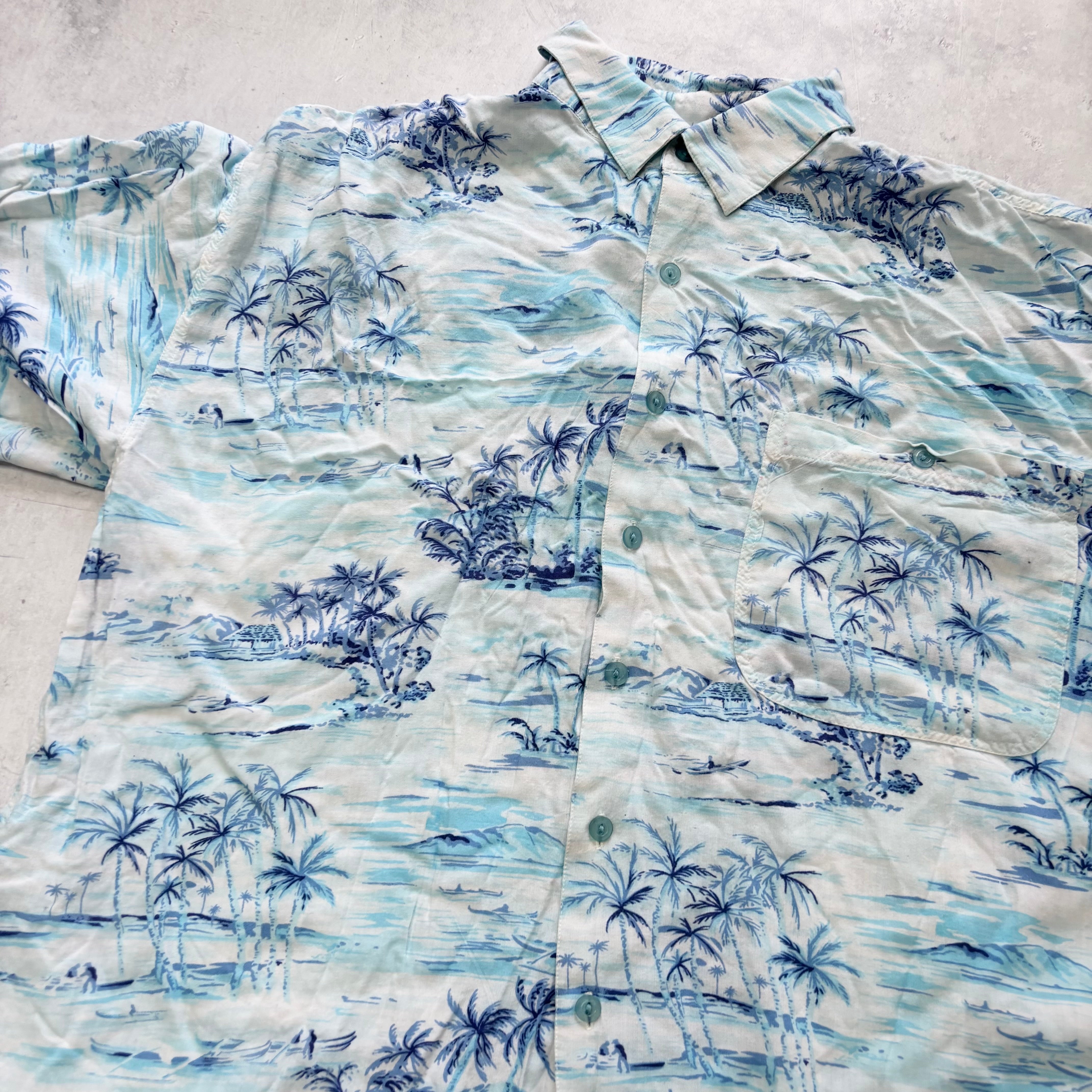Vintage Hawaiian Shirt Mens Small Blue Floral Aloha Short Sleeve Rayon (E)