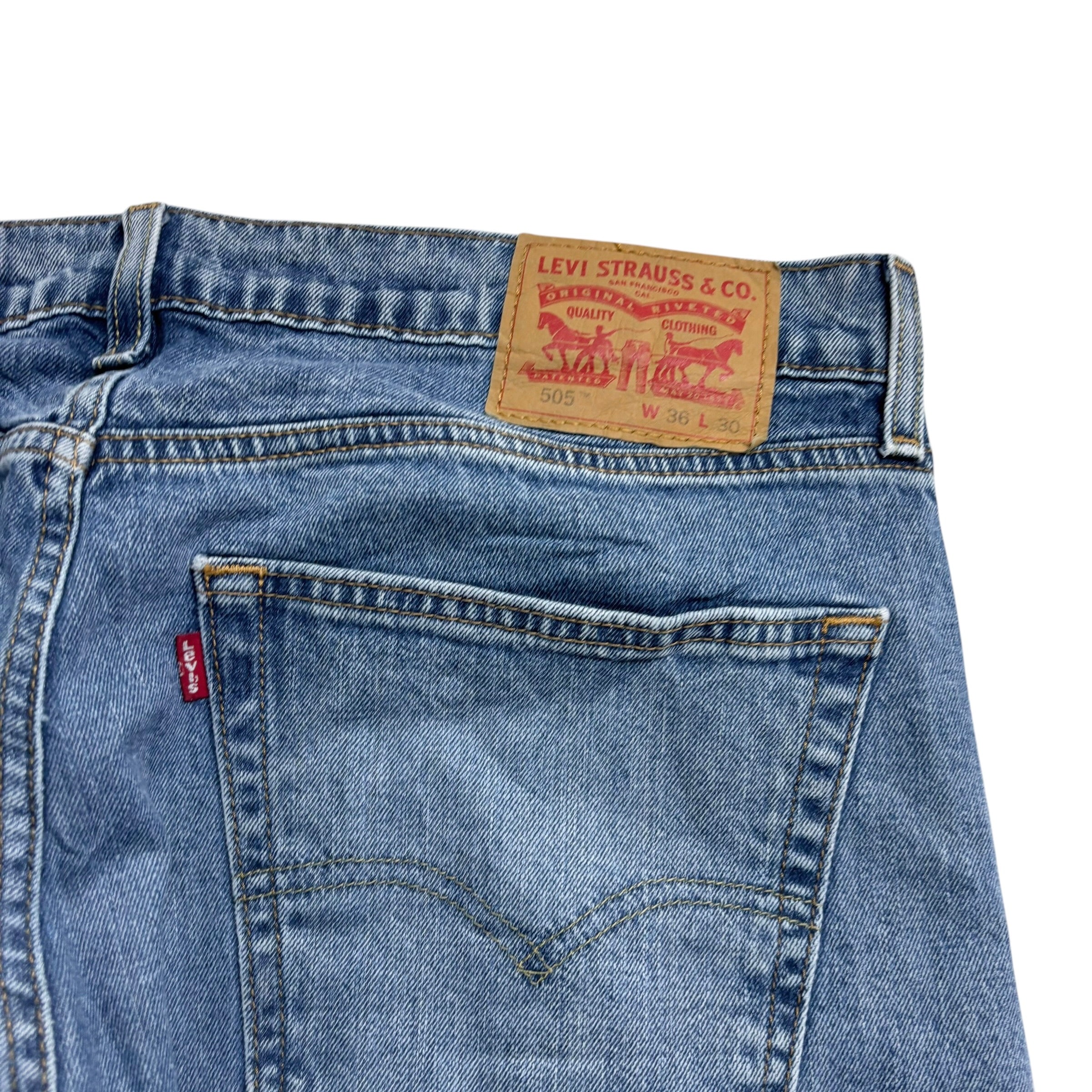 Levis 505 Jeans W36 L30 Mens Light Blue Regular Straight Fit Stretch Denim