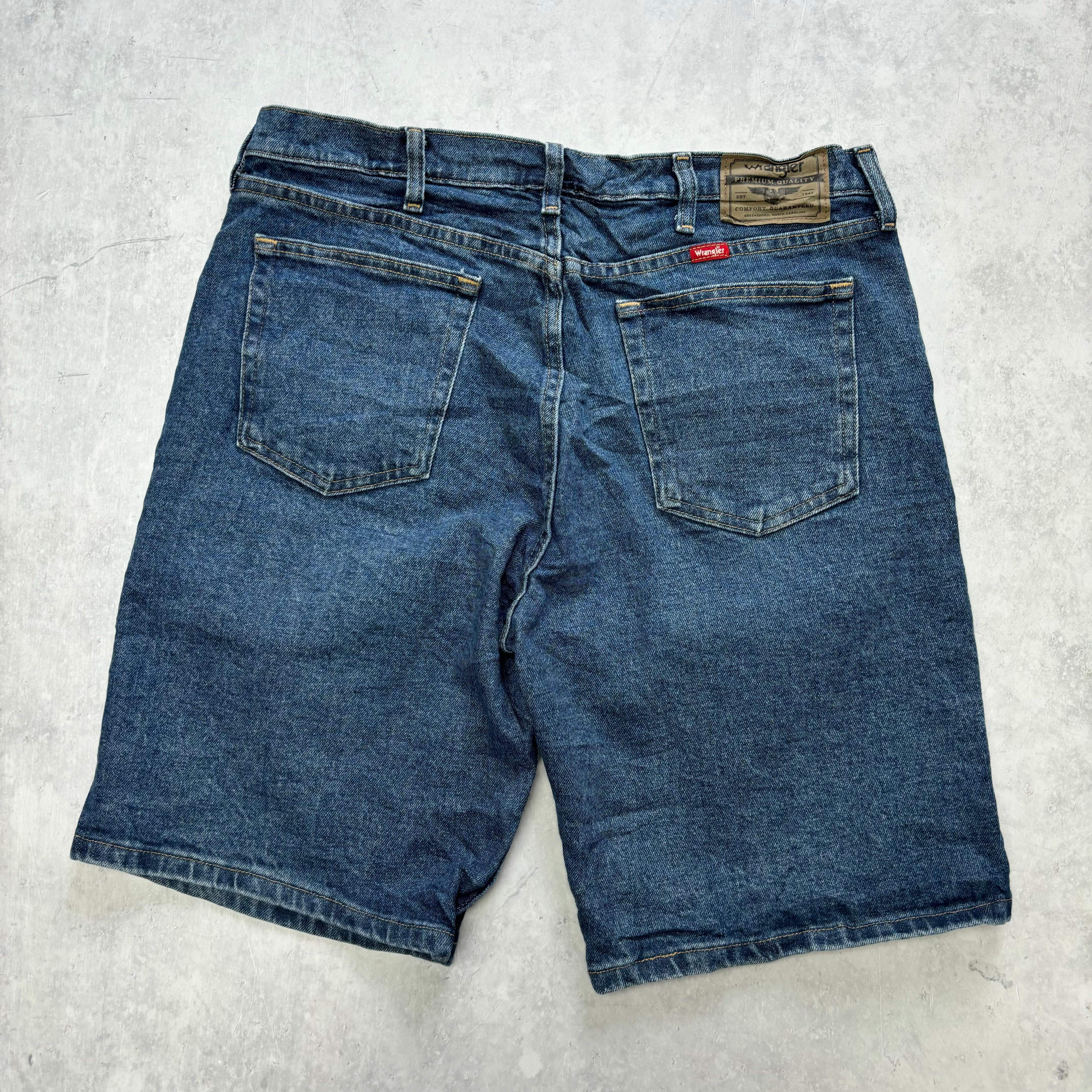 Vintage Wrangler Jorts W34 Mens Denim Shorts Mid Blue Baggy Relaxed Fit