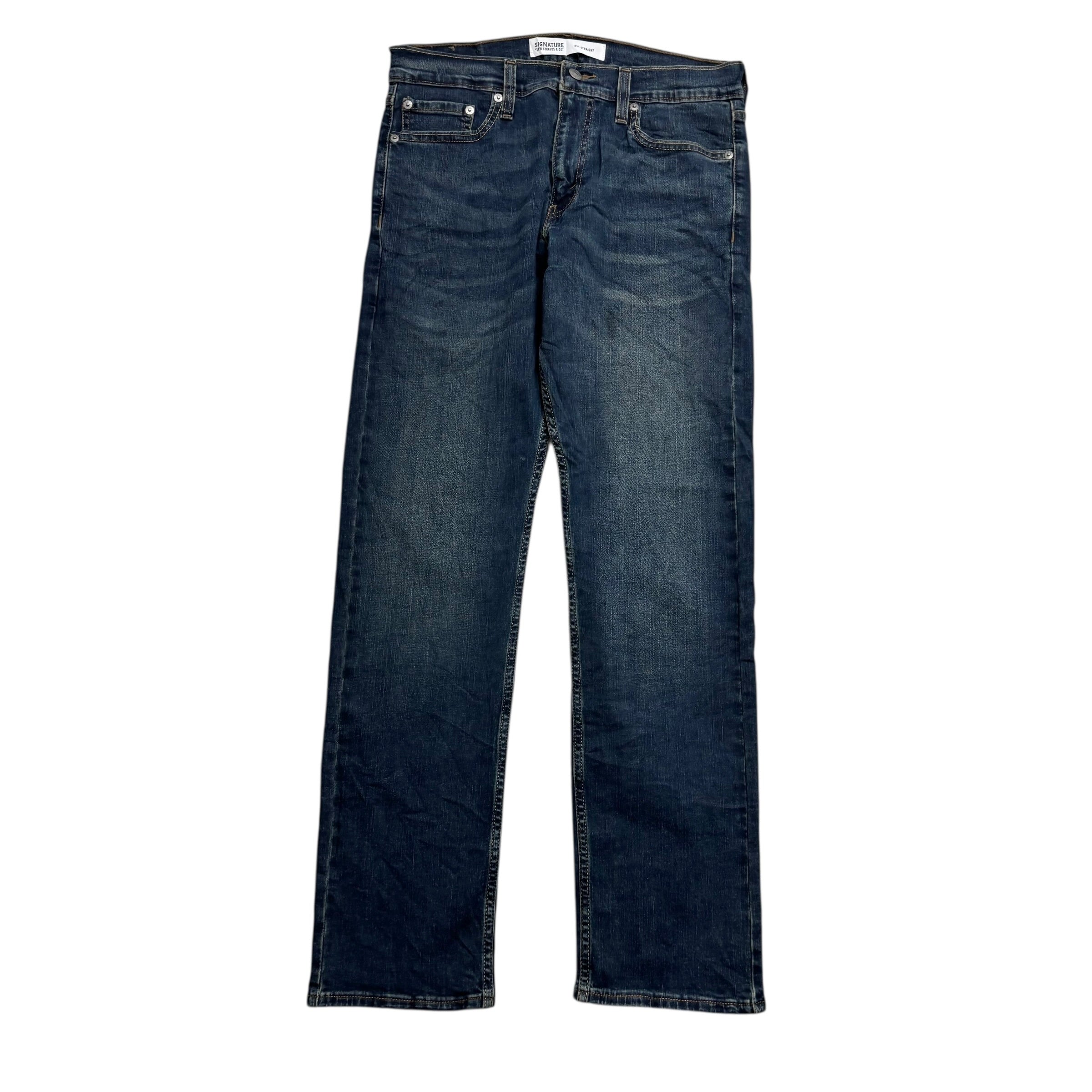 Levis Signature Jeans W30 L32 Mens Dark Blue Regular Straight Stretch Denim (E)