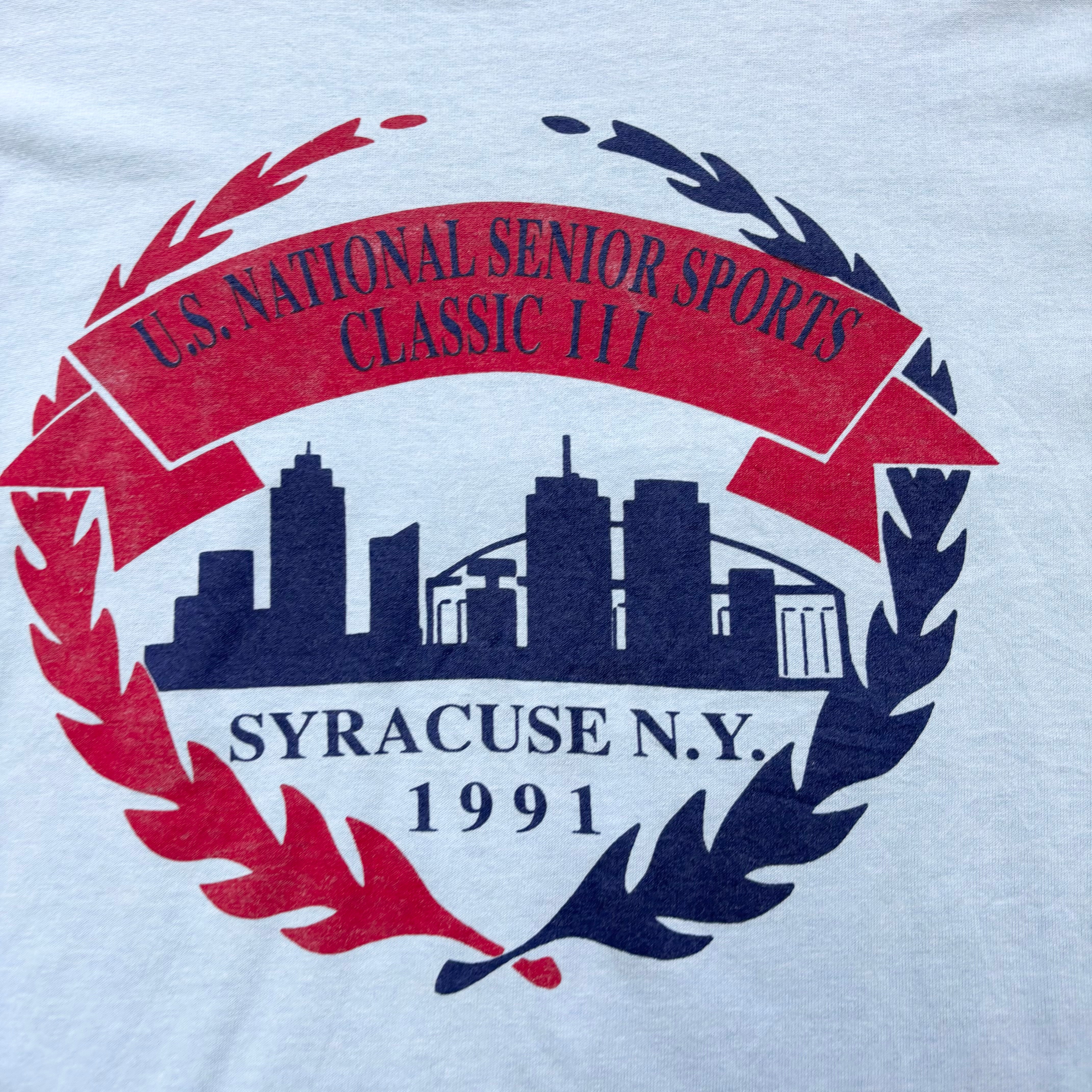 Vintage T Shirt Mens Medium Blue Single Stitch Graphic Print 90s USA