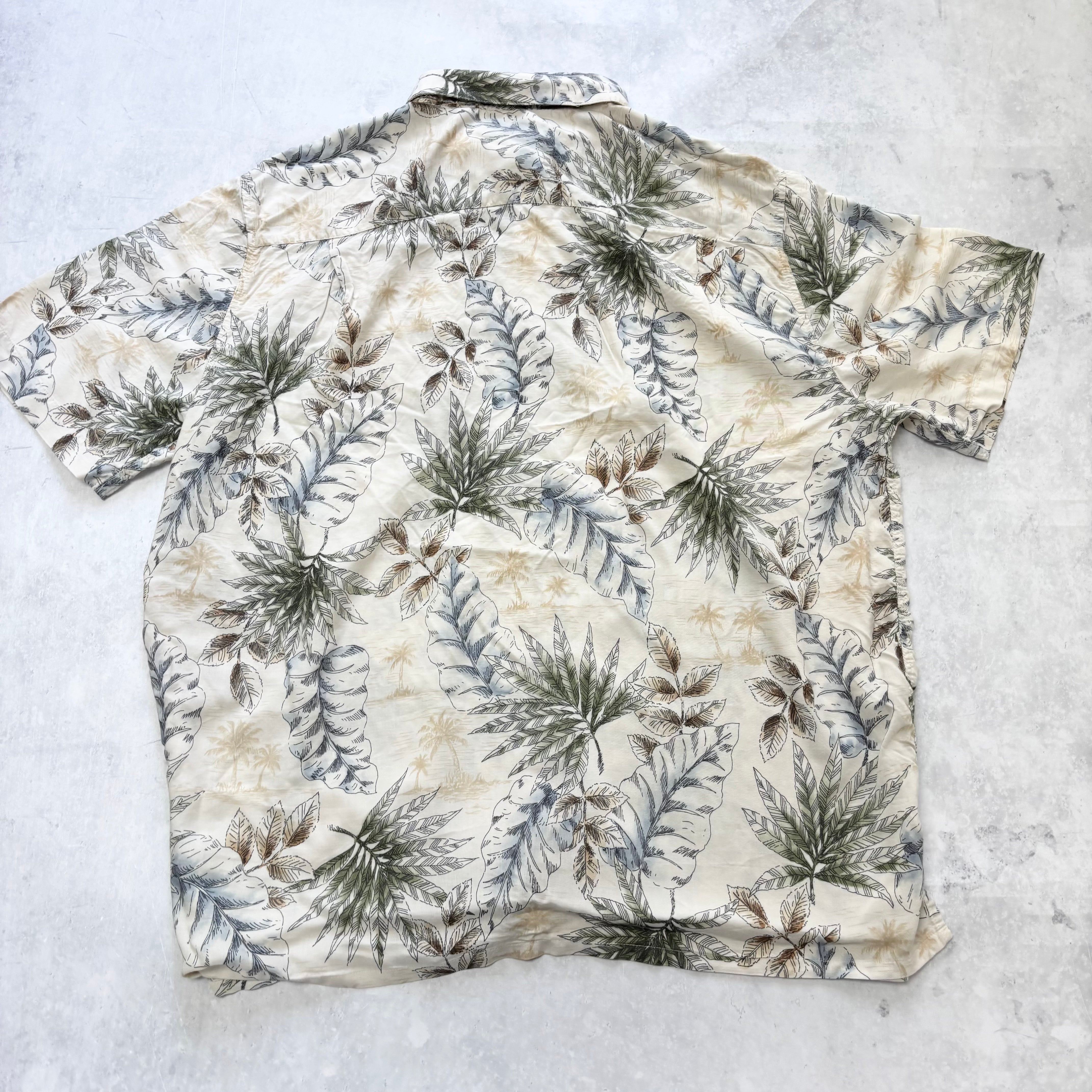 Vintage Hawaiian Shirt Mens XL Beige Floral Aloha Short Sleeve Rayon (E)