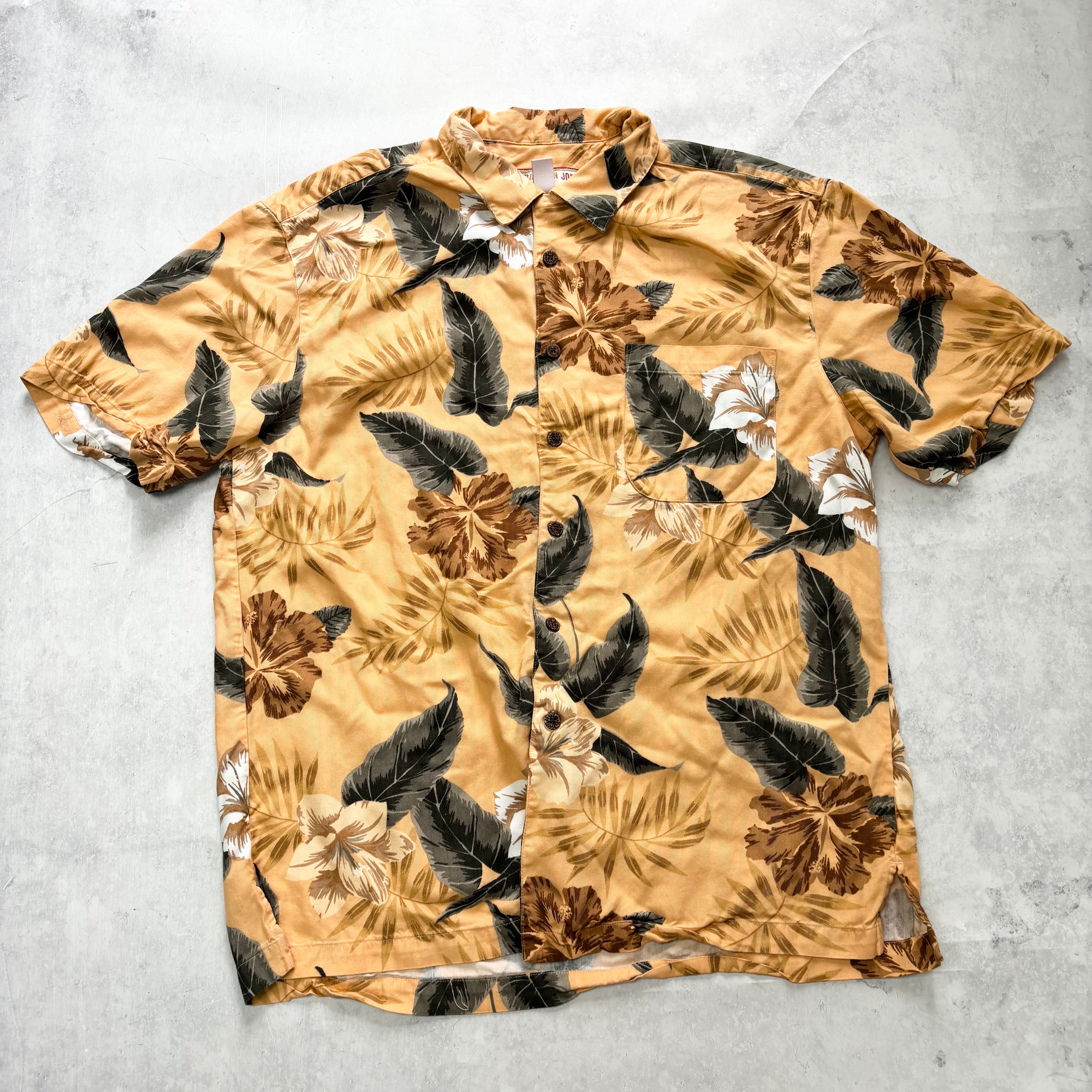 Vintage Hawaiian Shirt Mens Large Orange Floral Aloha Short Sleeve Rayon (E)