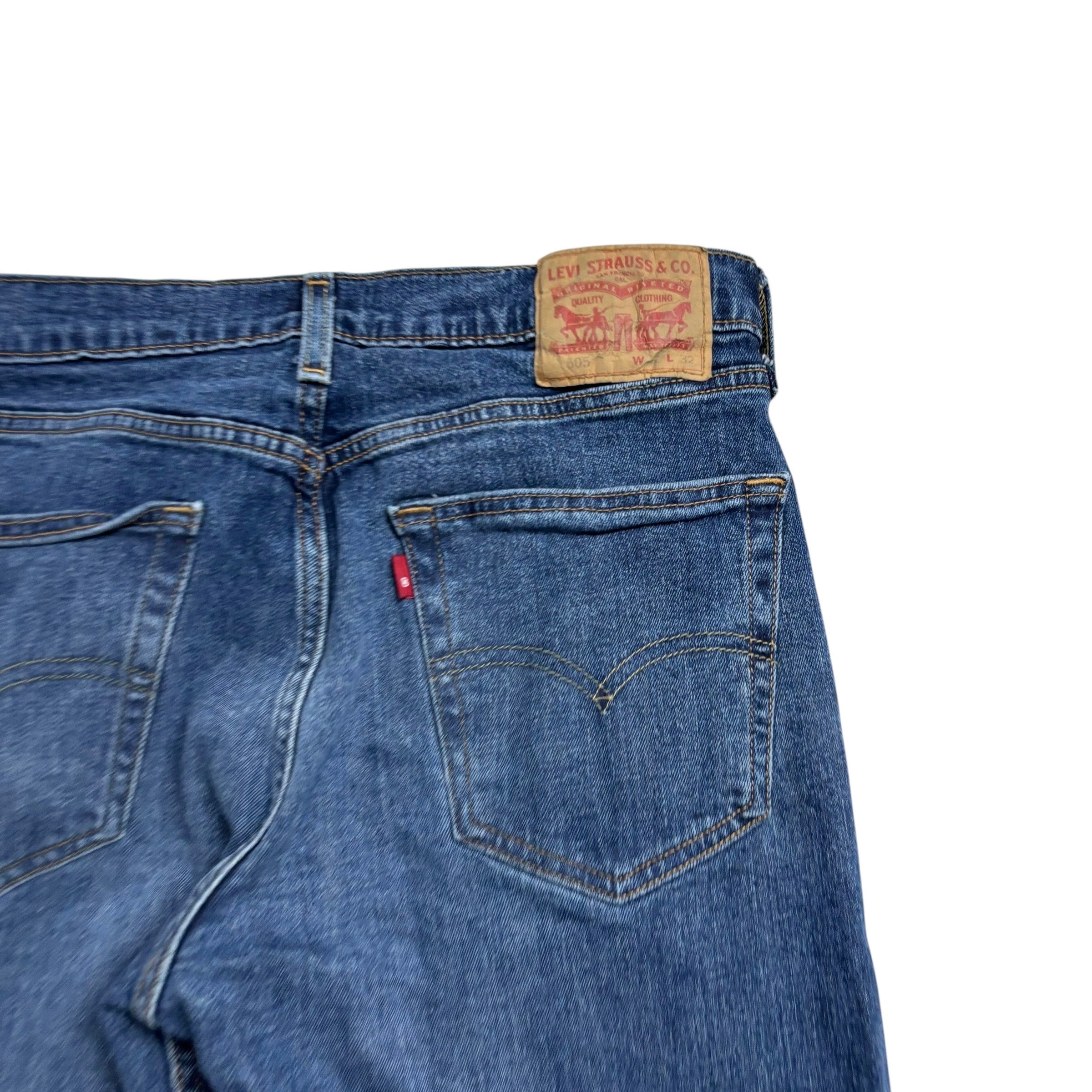 Levis 505 Jeans W32 L31 Mens Mid Blue Regular Straight Fit Stretch Denim (E)