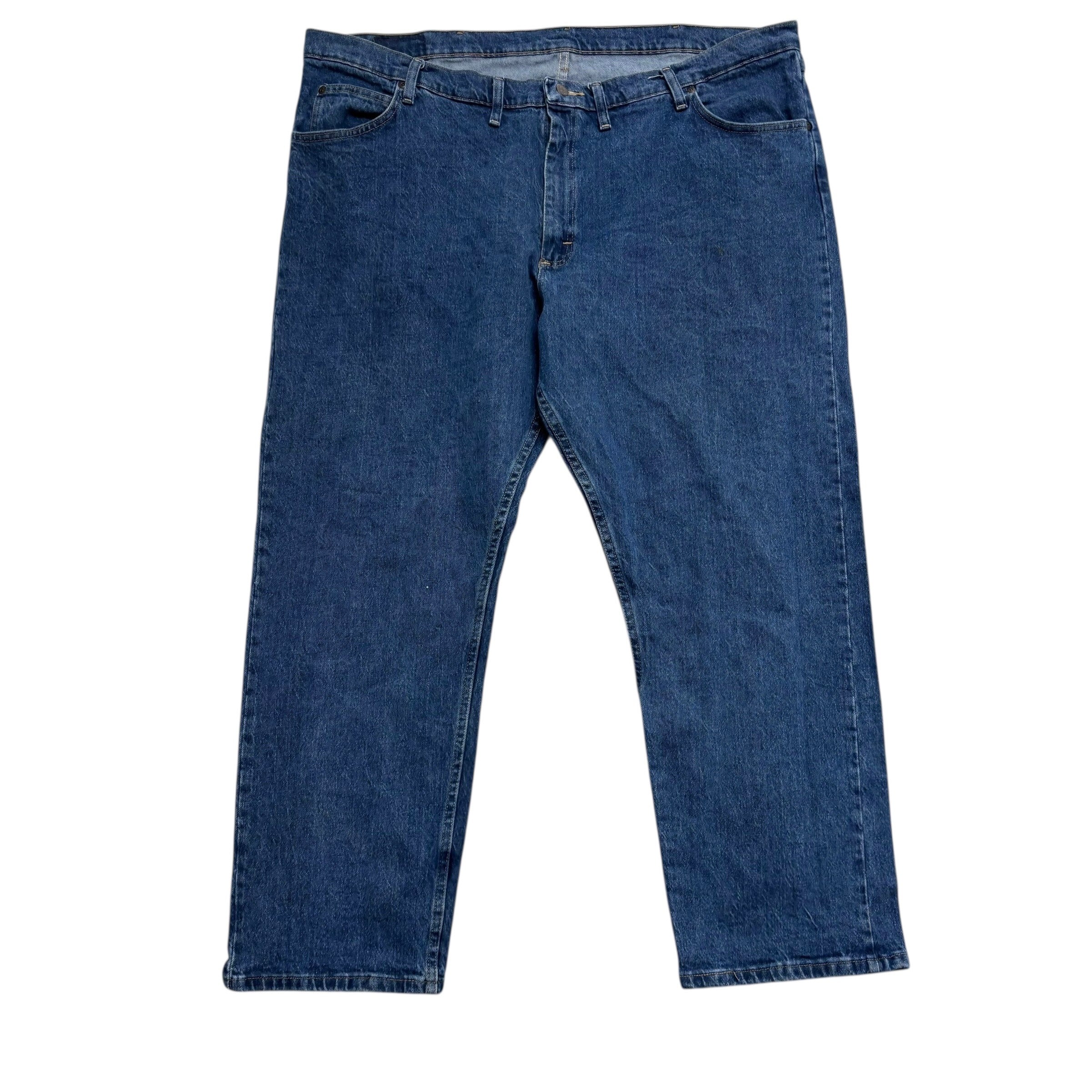 Wrangler Jeans W46 L30 Mens Mid Blue Relaxed Straight Fit Stretch Denim