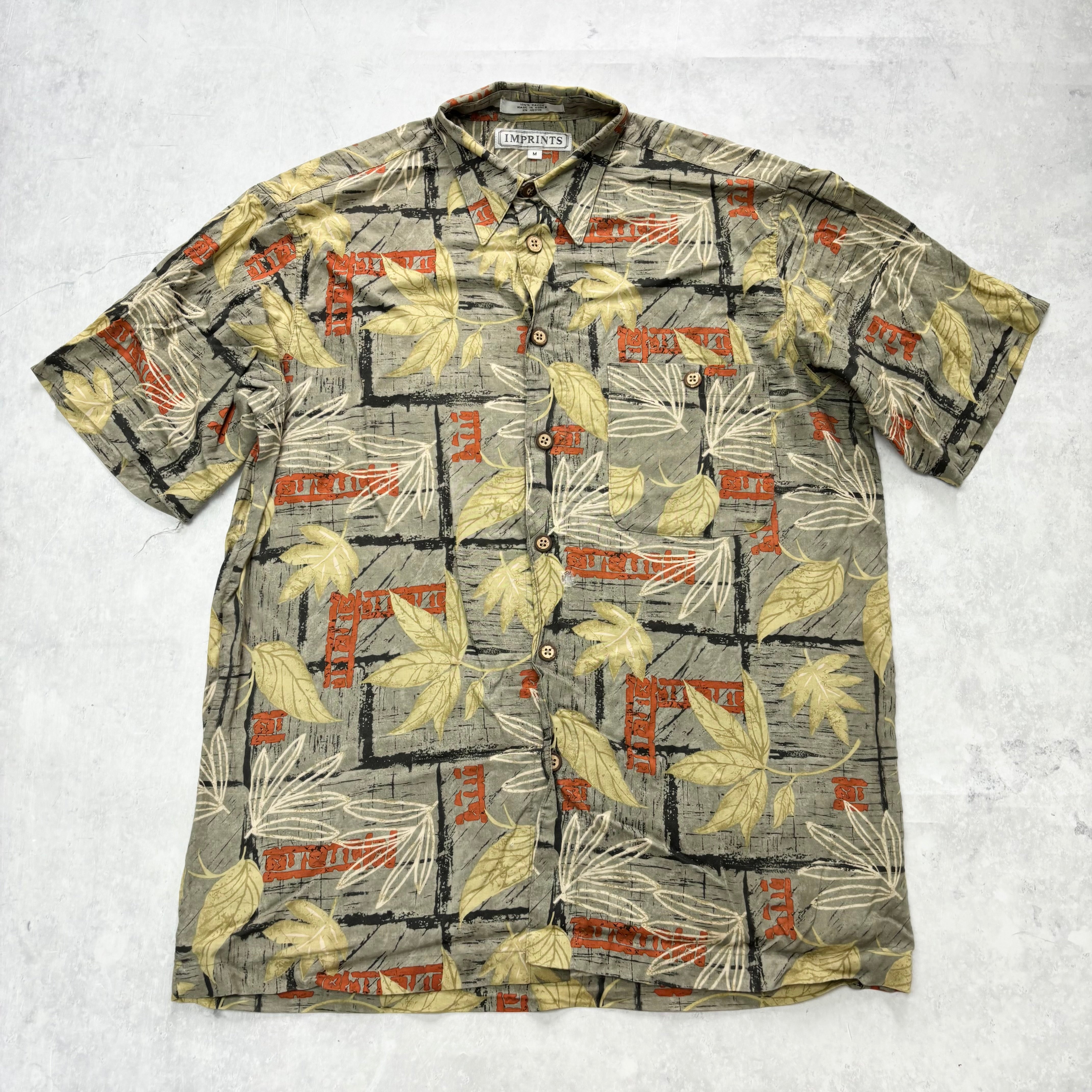 Vintage Hawaiian Shirt Mens Medium Grey Floral Aloha Short Sleeve Rayon (E)