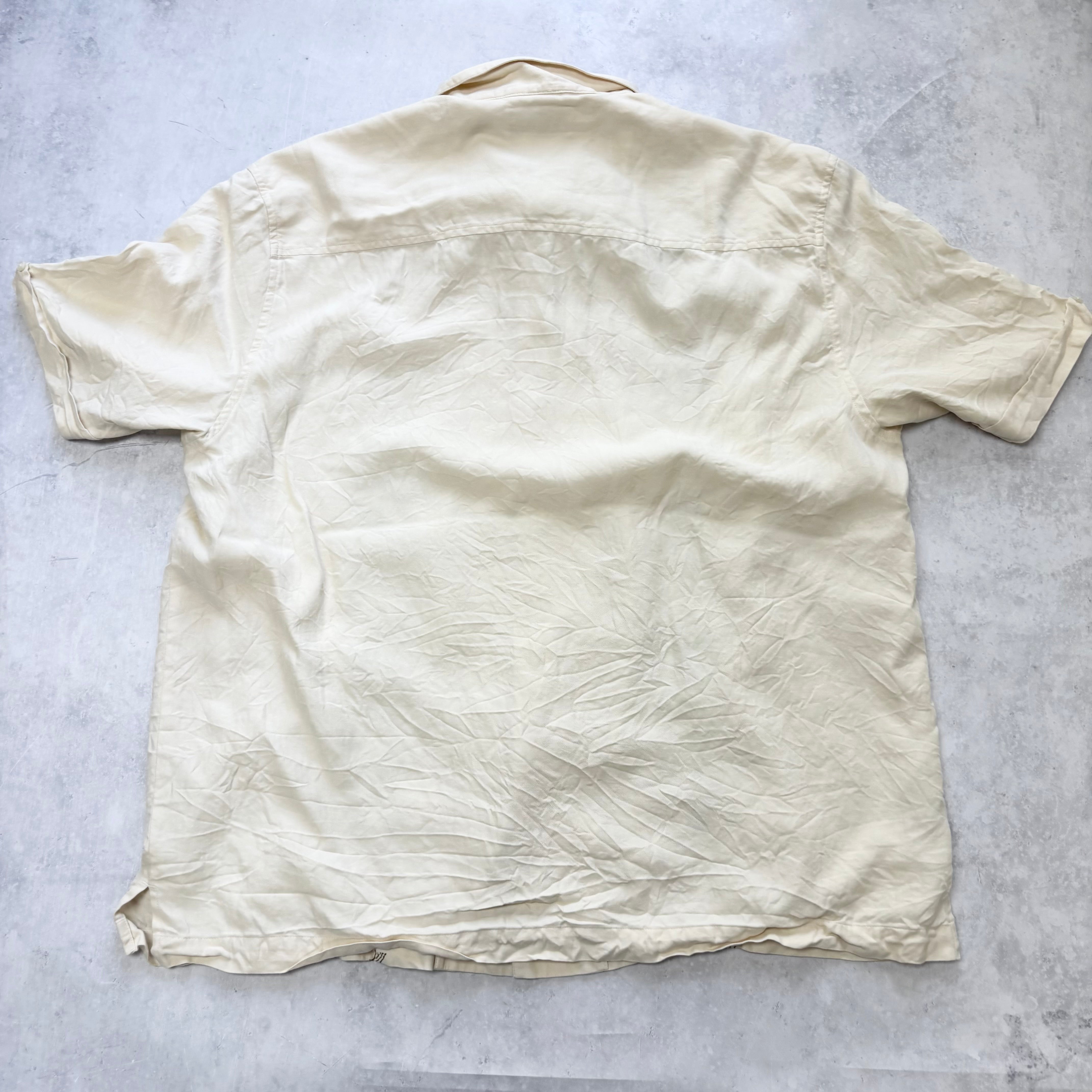 Vintage Shirt Mens XL Cream Floral Aloha Short Sleeve Silk (E)