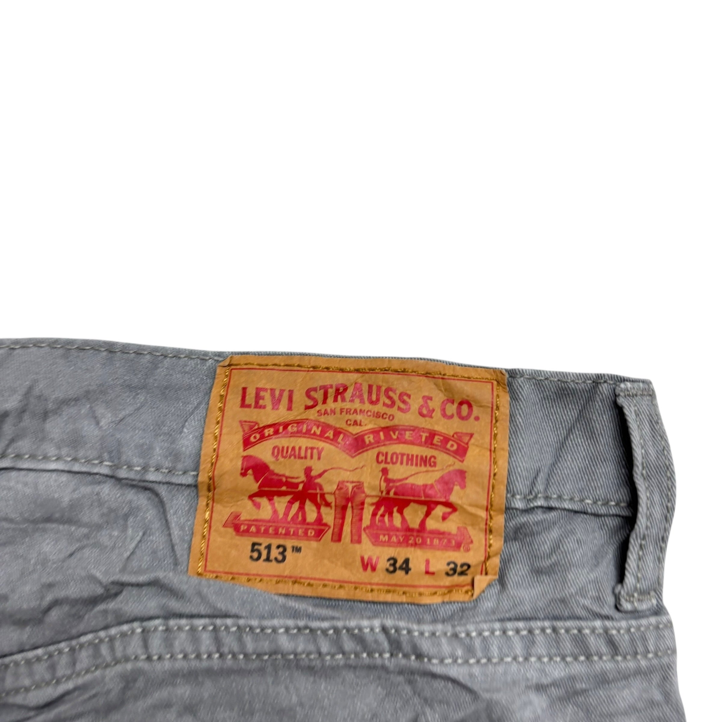 Levis 513 Jeans W34 L32 Mens Grey Slim Straight Fit Stretch Denim (E)